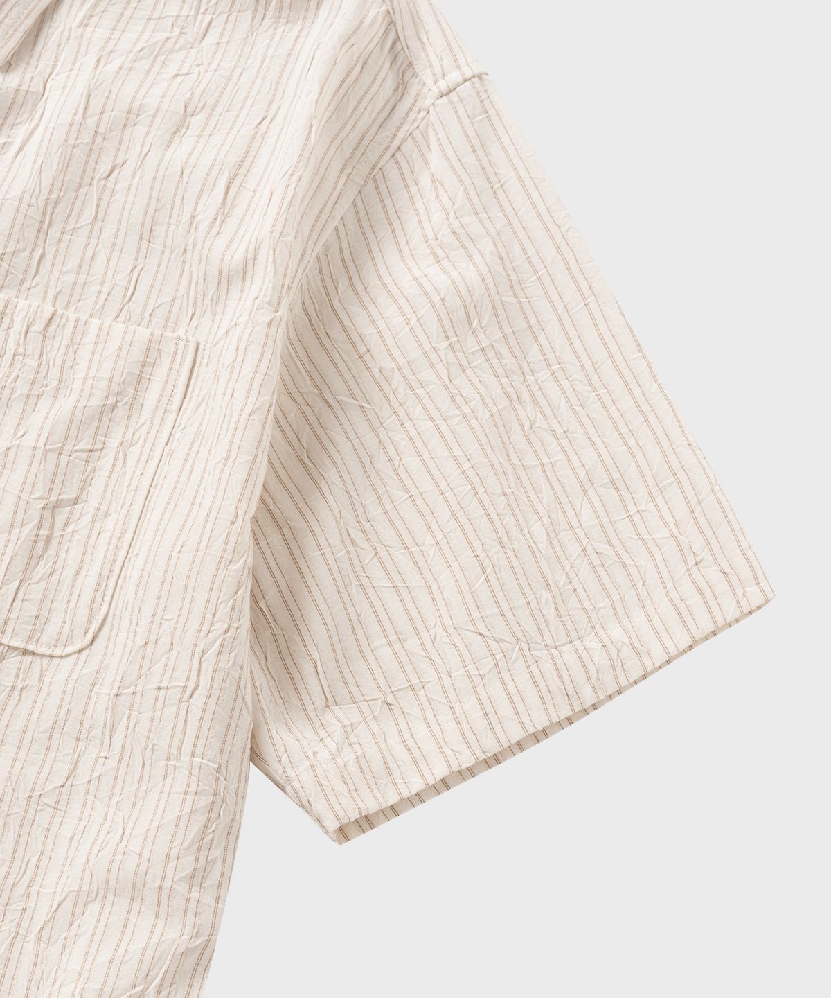 넌블랭크(NONBLANK) 크리즈 스트라이프 크롭 HS 셔츠_BEIGE STRIPE