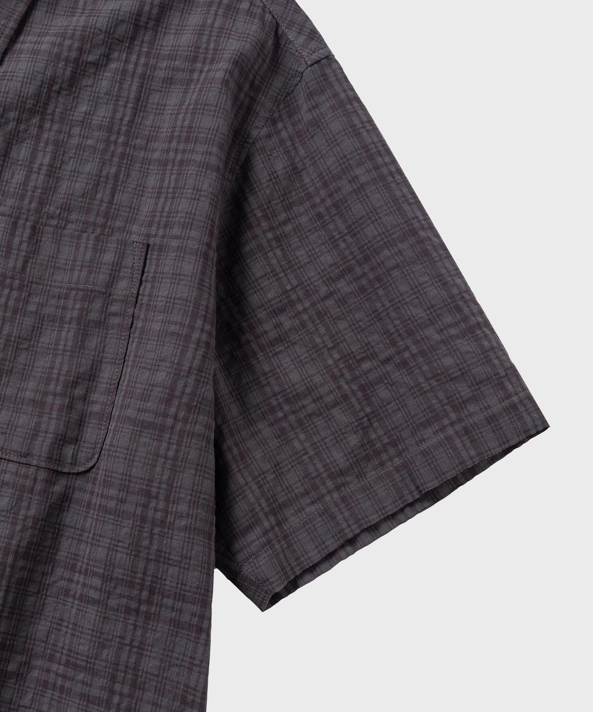 넌블랭크(NONBLANK) 시어 체크 크롭 HS 셔츠_WINE GREY