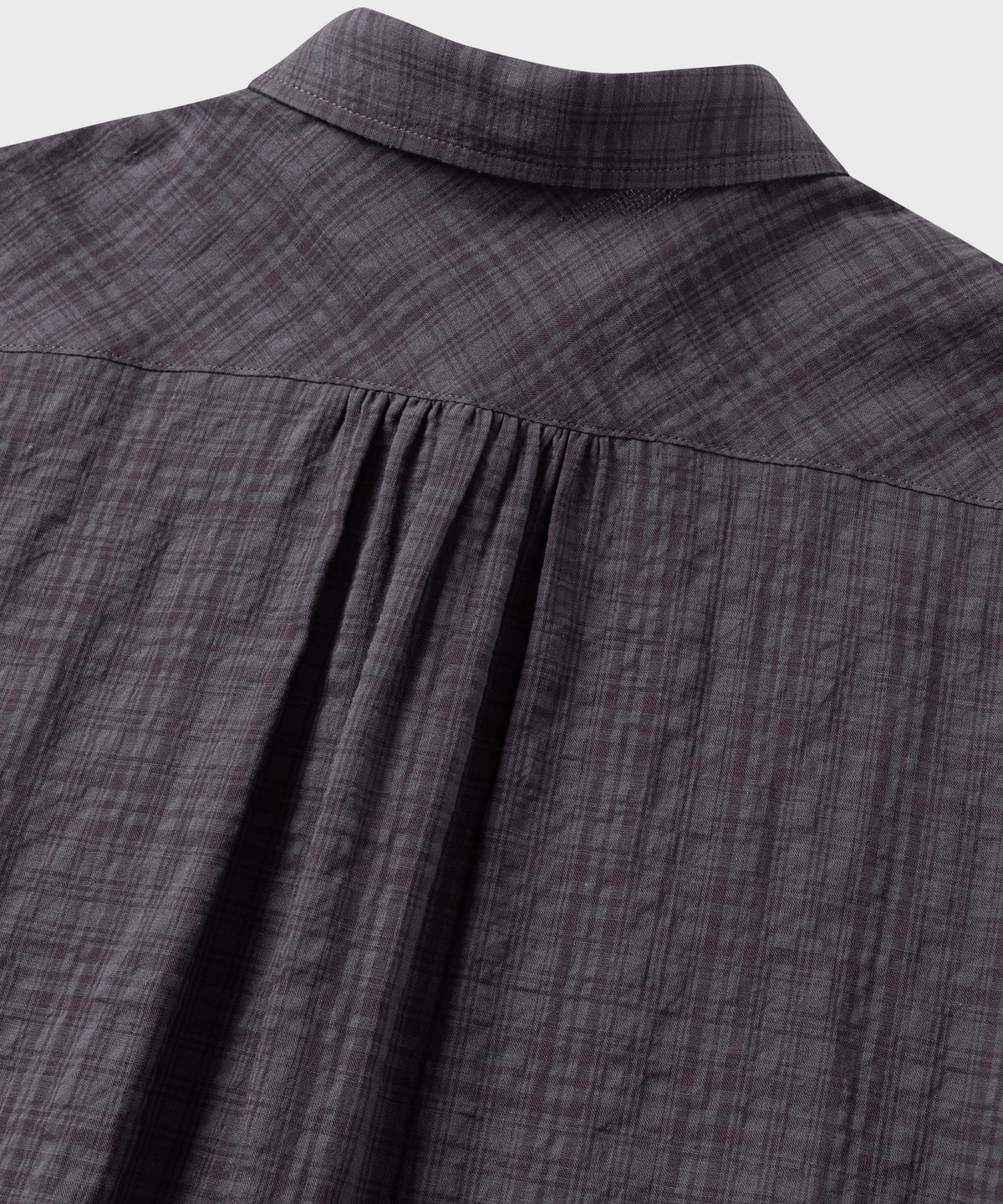 넌블랭크(NONBLANK) 시어 체크 크롭 HS 셔츠_WINE GREY