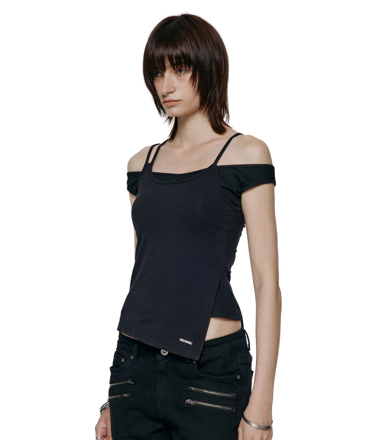 락케이크(ROCKCAKE) Off Shoulder Strap Top - Black
