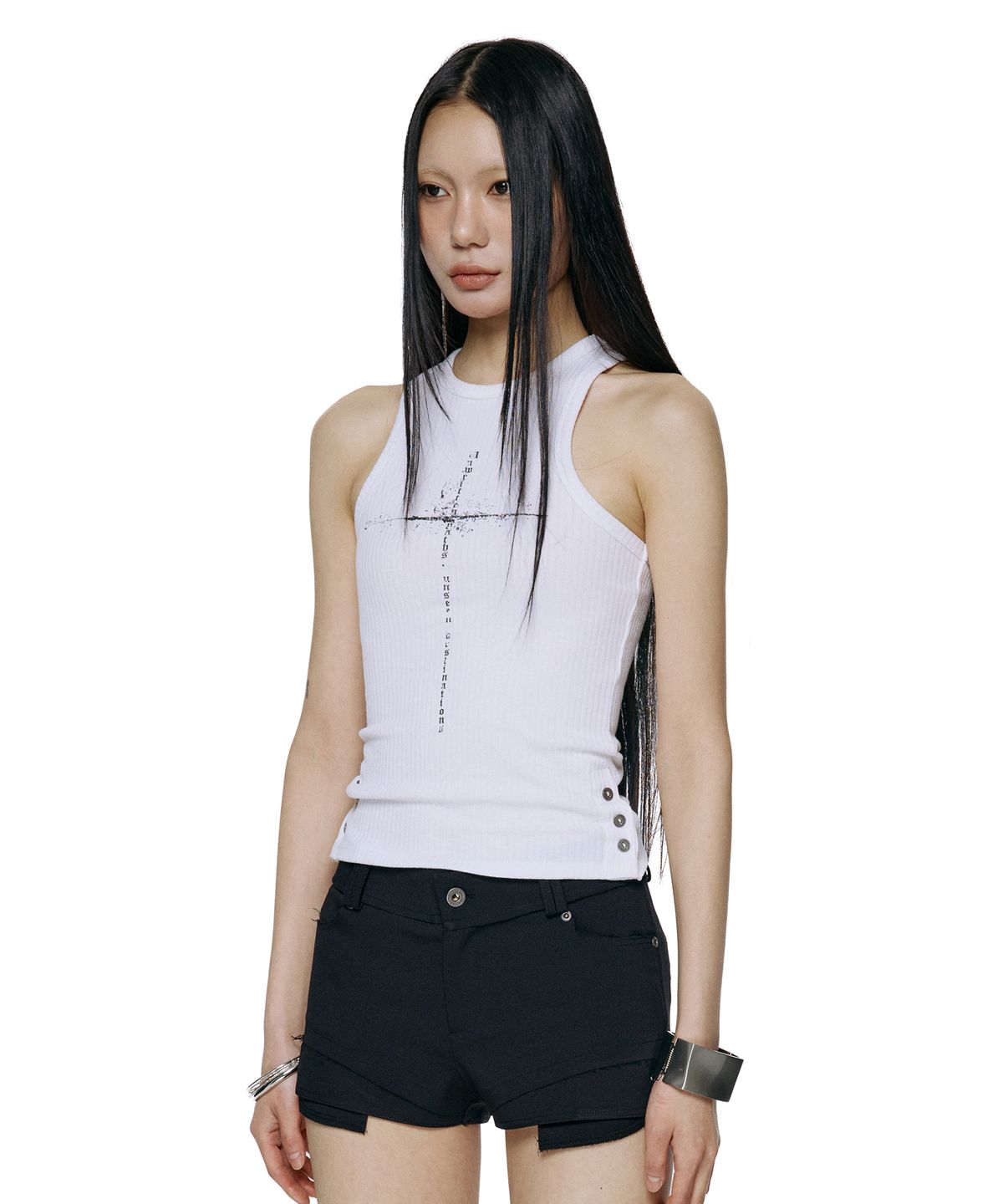 락케이크(ROCKCAKE) Side Button Sleeveless - White