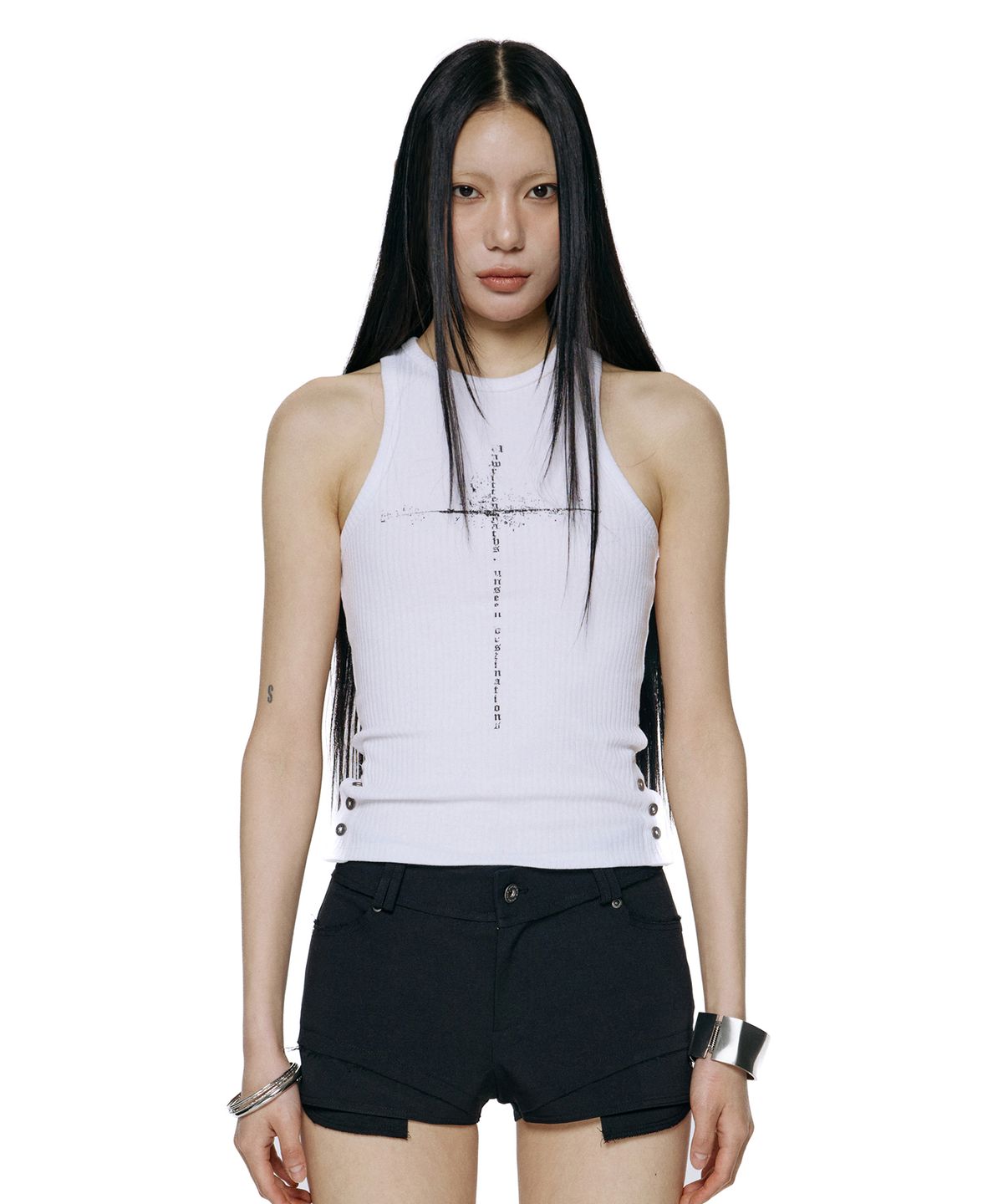 락케이크(ROCKCAKE) Side Button Sleeveless - White