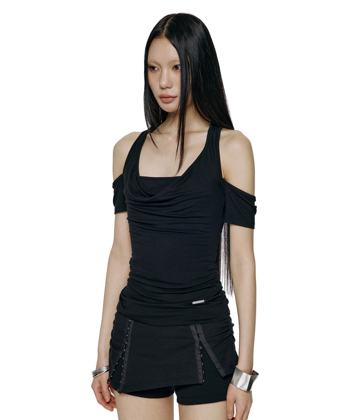 락케이크(ROCKCAKE) Cowl Neck Top - Black