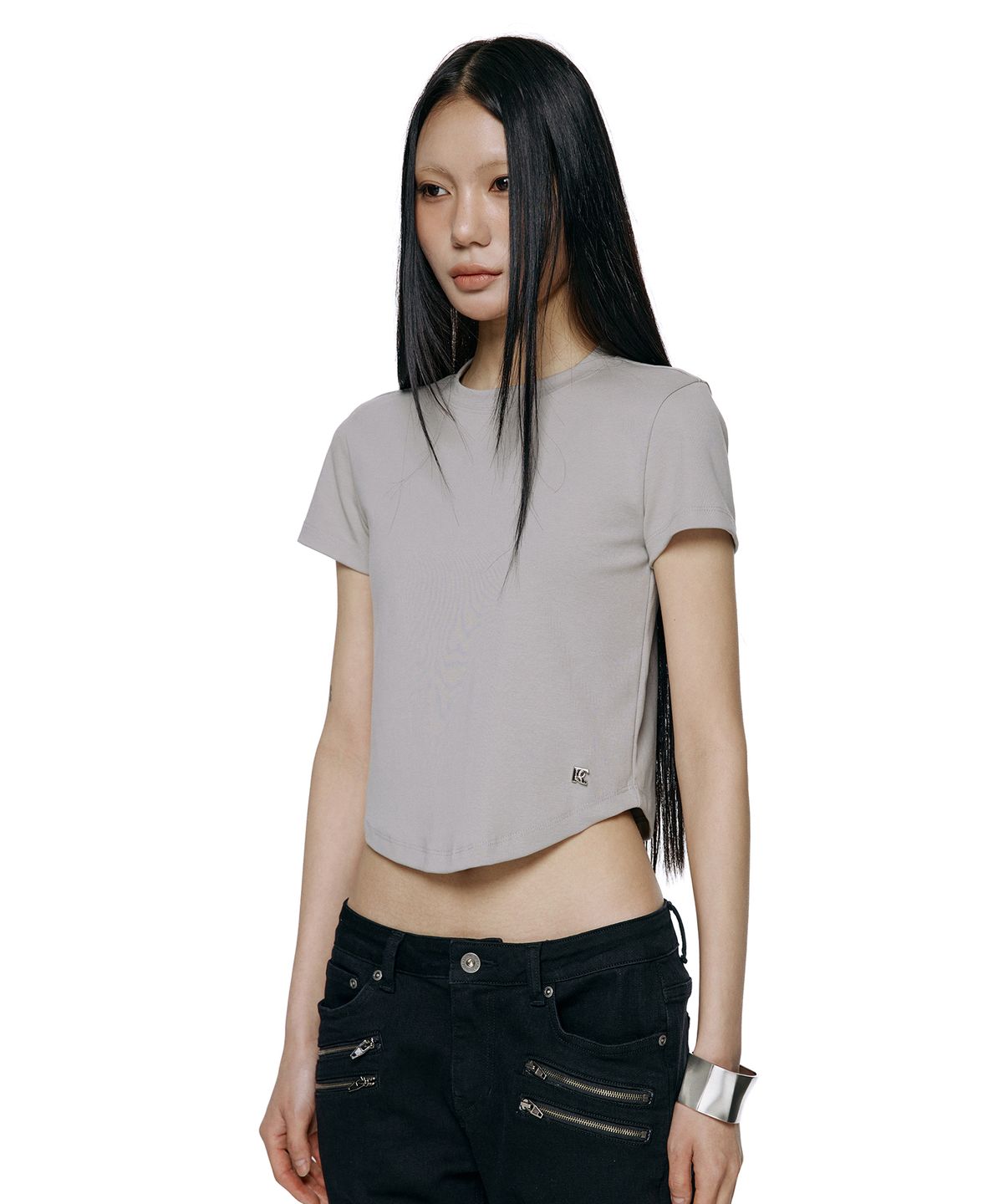 락케이크(ROCKCAKE) Essential Crew Neck Top - Gray