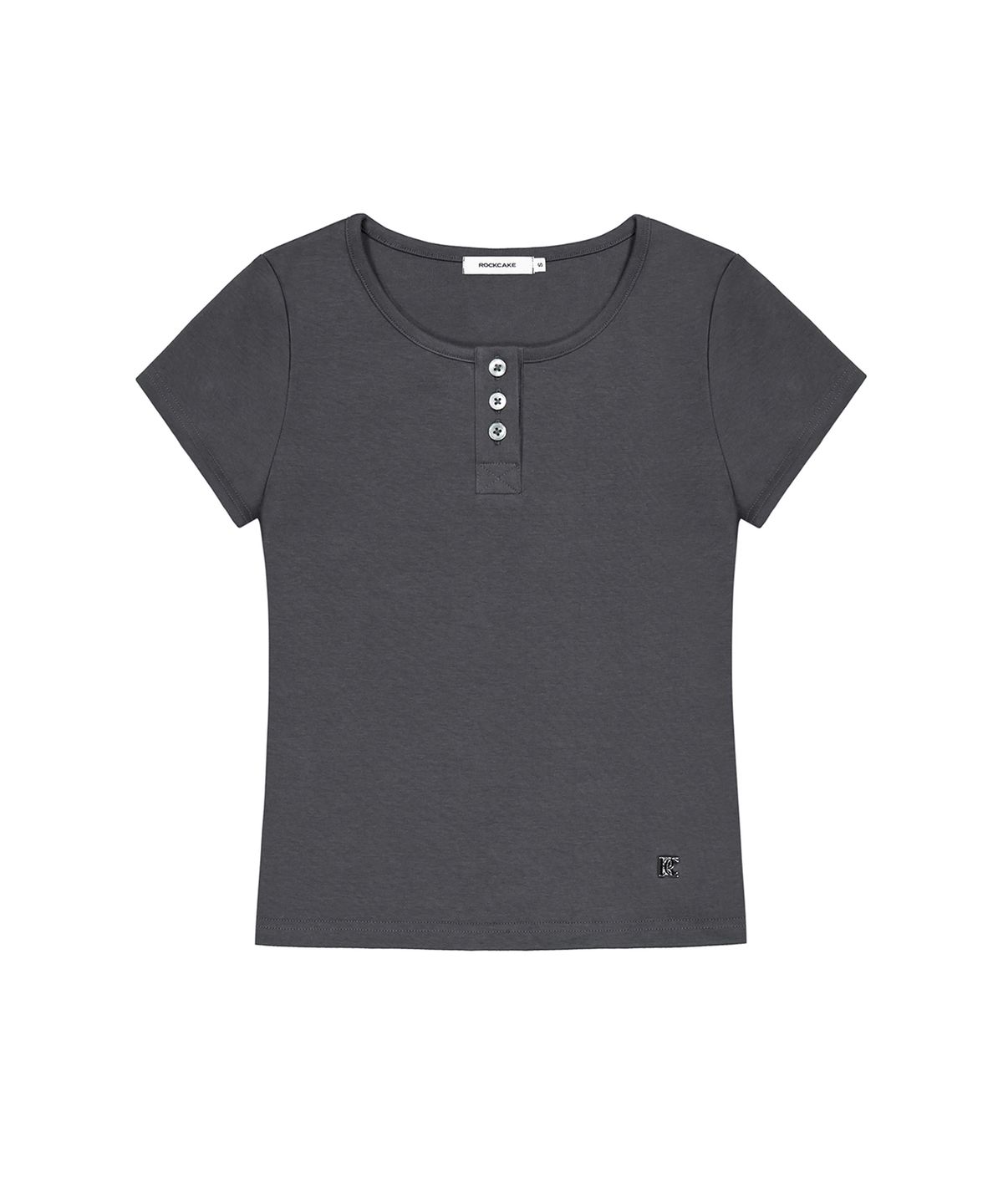 락케이크(ROCKCAKE) Essential Henly Neck Top - Charcoal