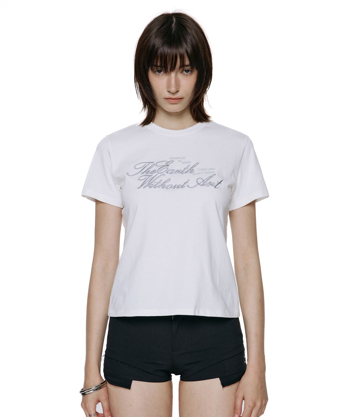 락케이크(ROCKCAKE) Without Art Script Top - White