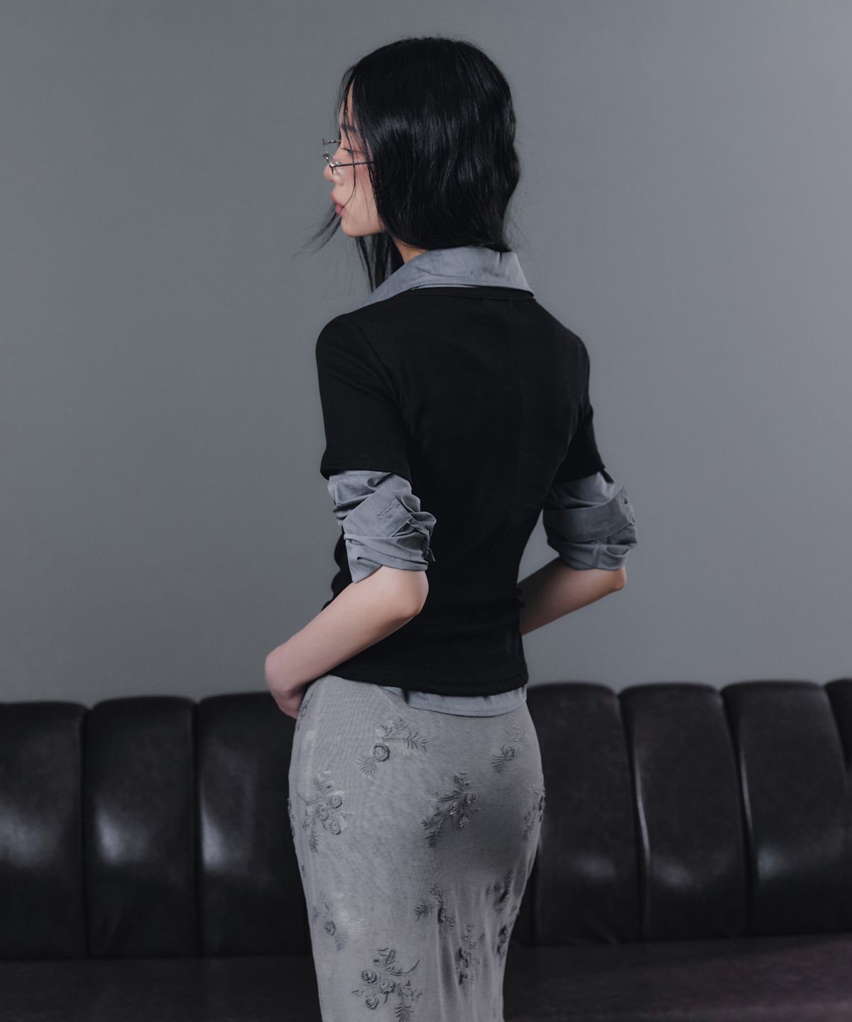 그로우하이드(GROWHIDE) 데인 레이스 버튼 반팔 티셔츠_블랙