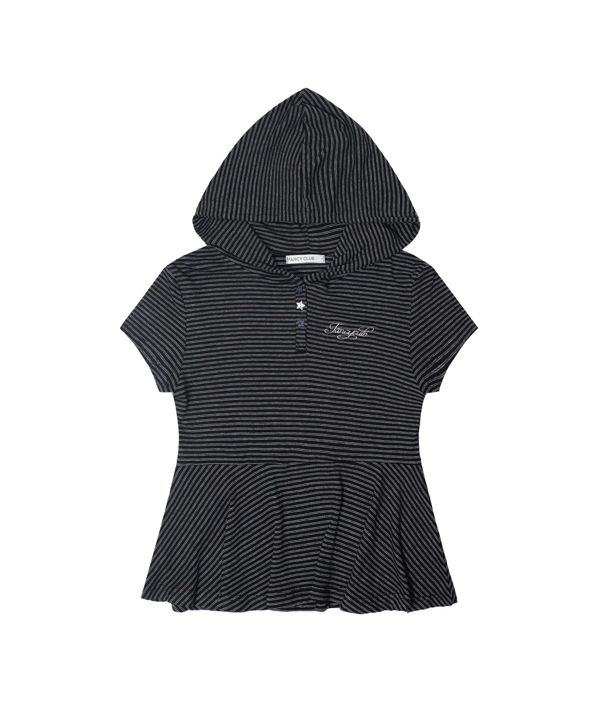 팬시클럽(FANCY CLUB) 스트라이프 후드 플레어 탑 (BLACK) F26QB072