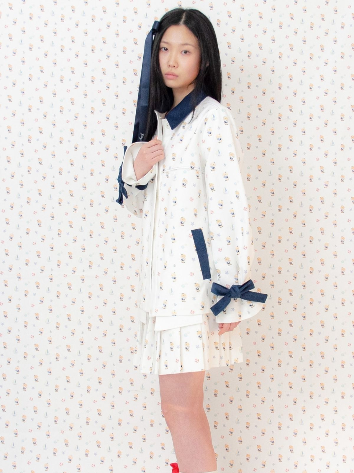 카이 샤오(KAIY XIAO) Rabbit full of nautical ballads pleated skirt white