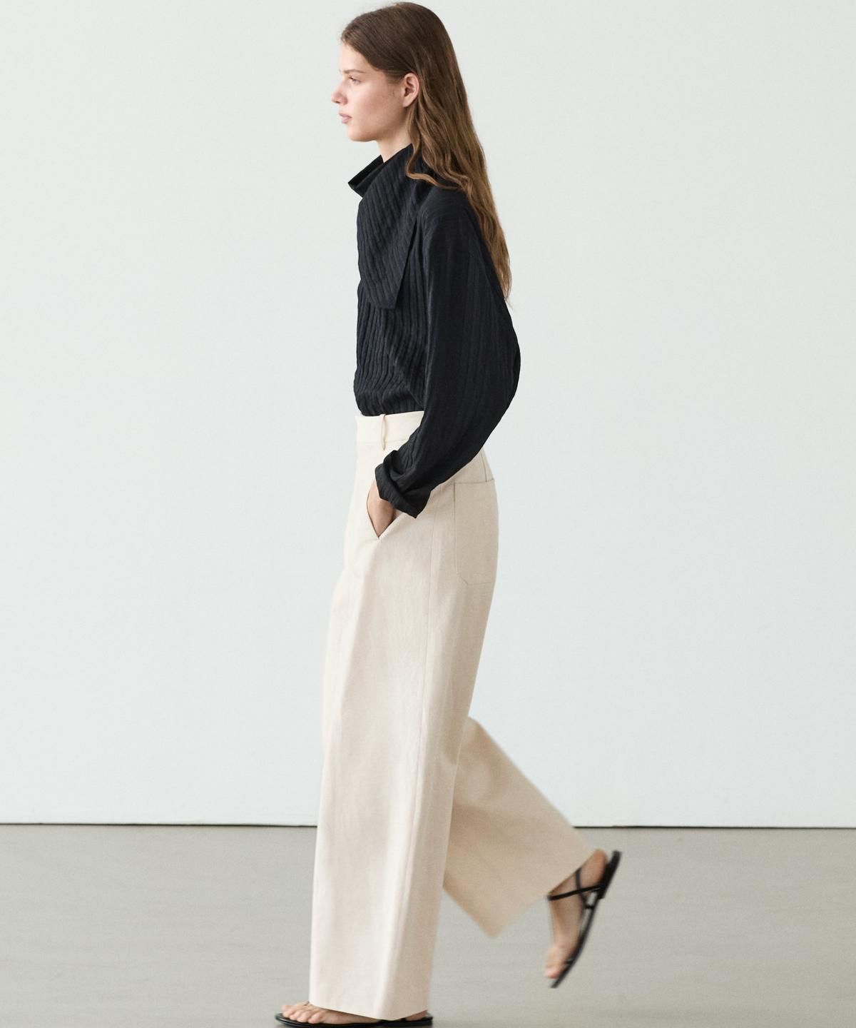마시모두띠(MASSIMO DUTTI) 린넨 코튼 배럴핏 팬츠