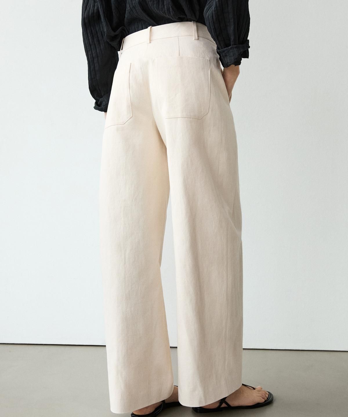마시모두띠(MASSIMO DUTTI) 린넨 코튼 배럴핏 팬츠