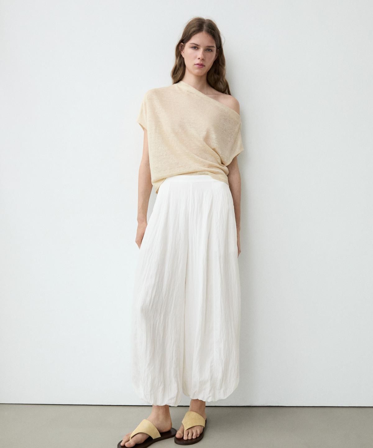 마시모두띠(MASSIMO DUTTI) 100% 린넨 와이드 레그 스트레치 팬츠