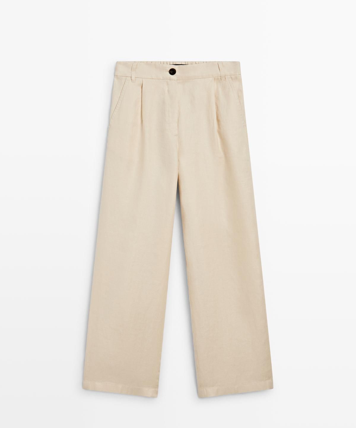 마시모두띠(MASSIMO DUTTI) 100% 린넨 와이드 레그 스트레치 팬츠