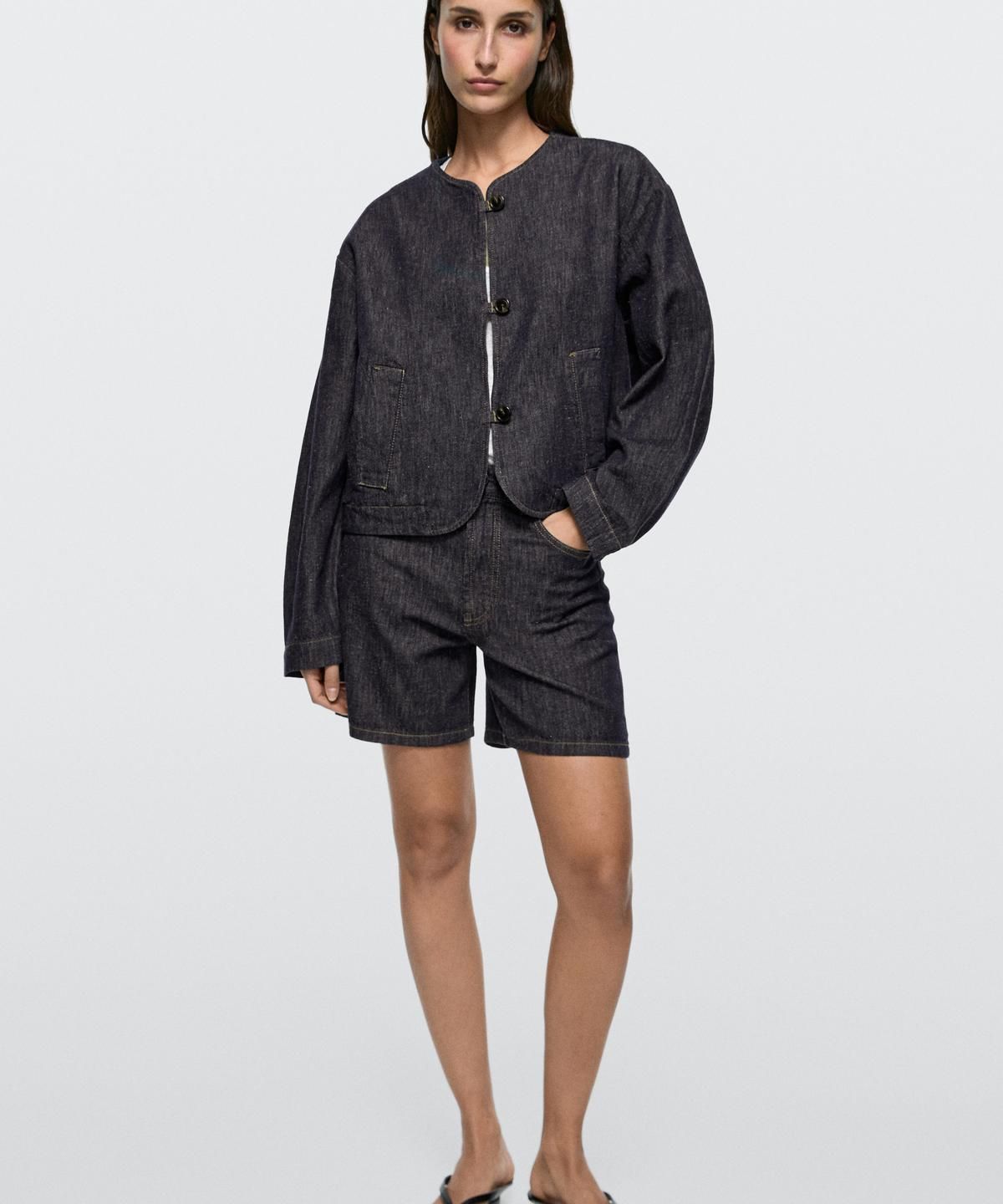 마시모두띠(MASSIMO DUTTI) 코튼 블렌드 쇼트 데님 자켓