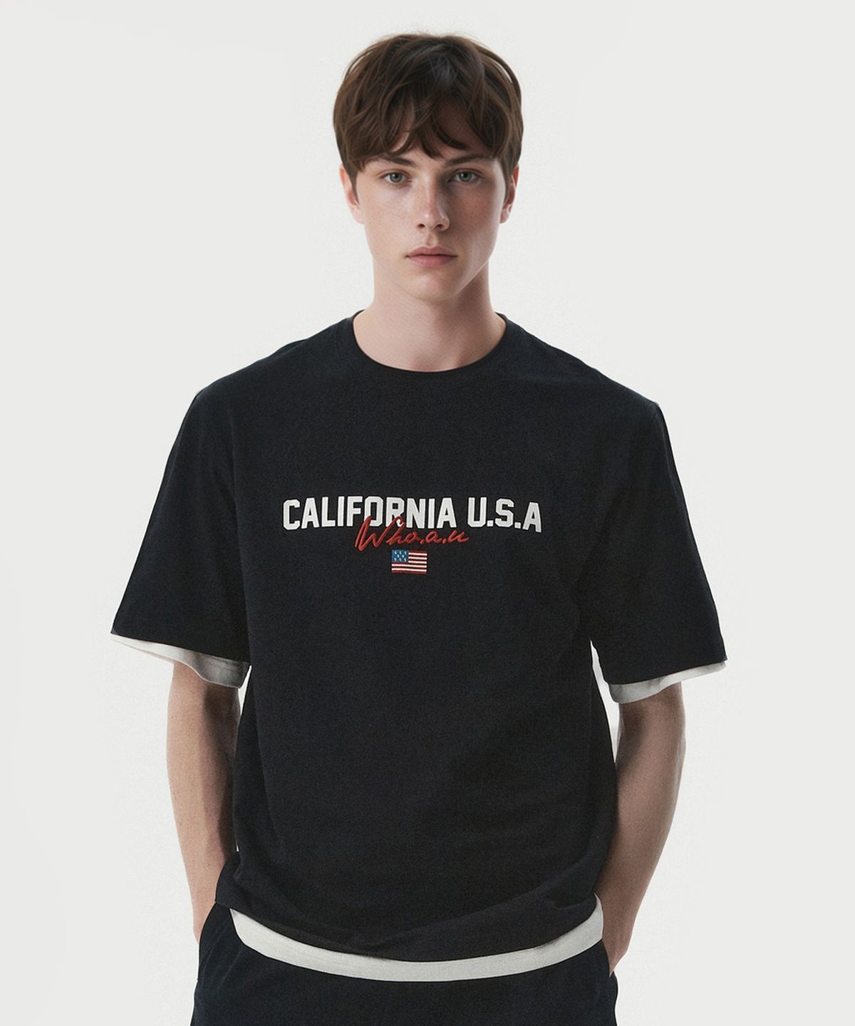 후아유(WHO.A.U) USA Logo T-shirt / WHRPG2406U