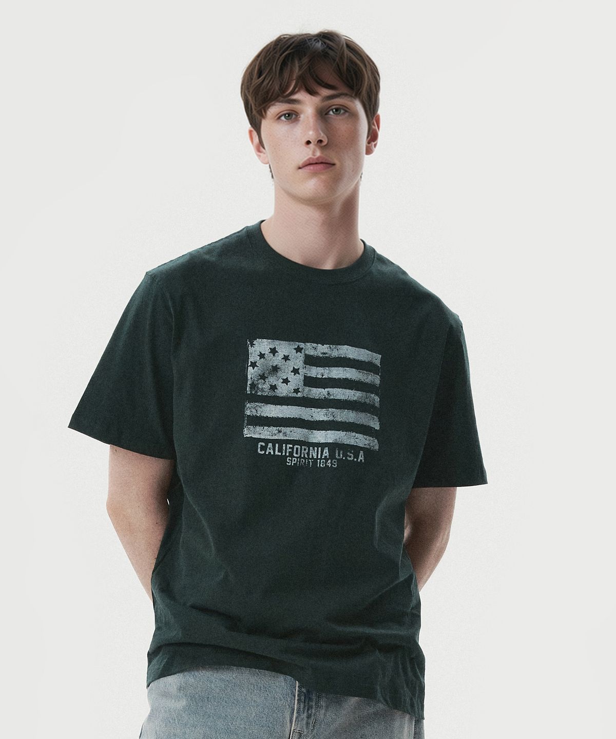 후아유(WHO.A.U) American Flag Printing T-shirt / WHRPG2407U