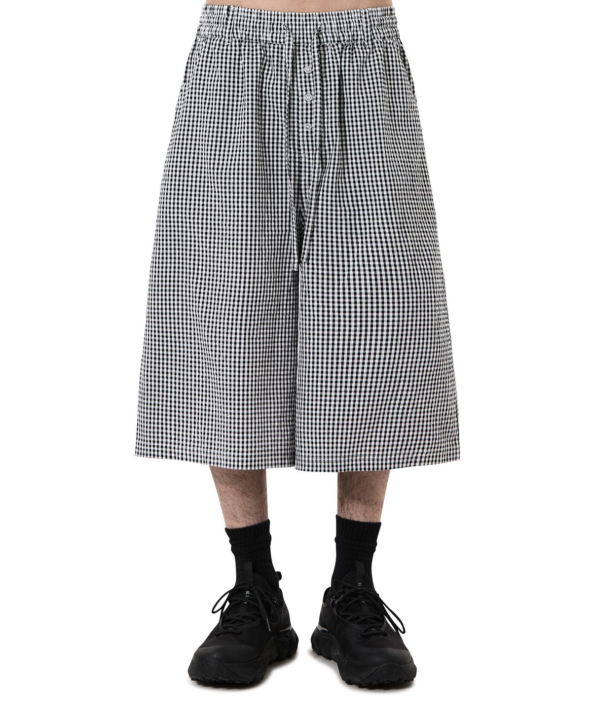 오픈야드(오와이)(OPENYARD(OY)) CHECK WIDE SHORTS - BLACK