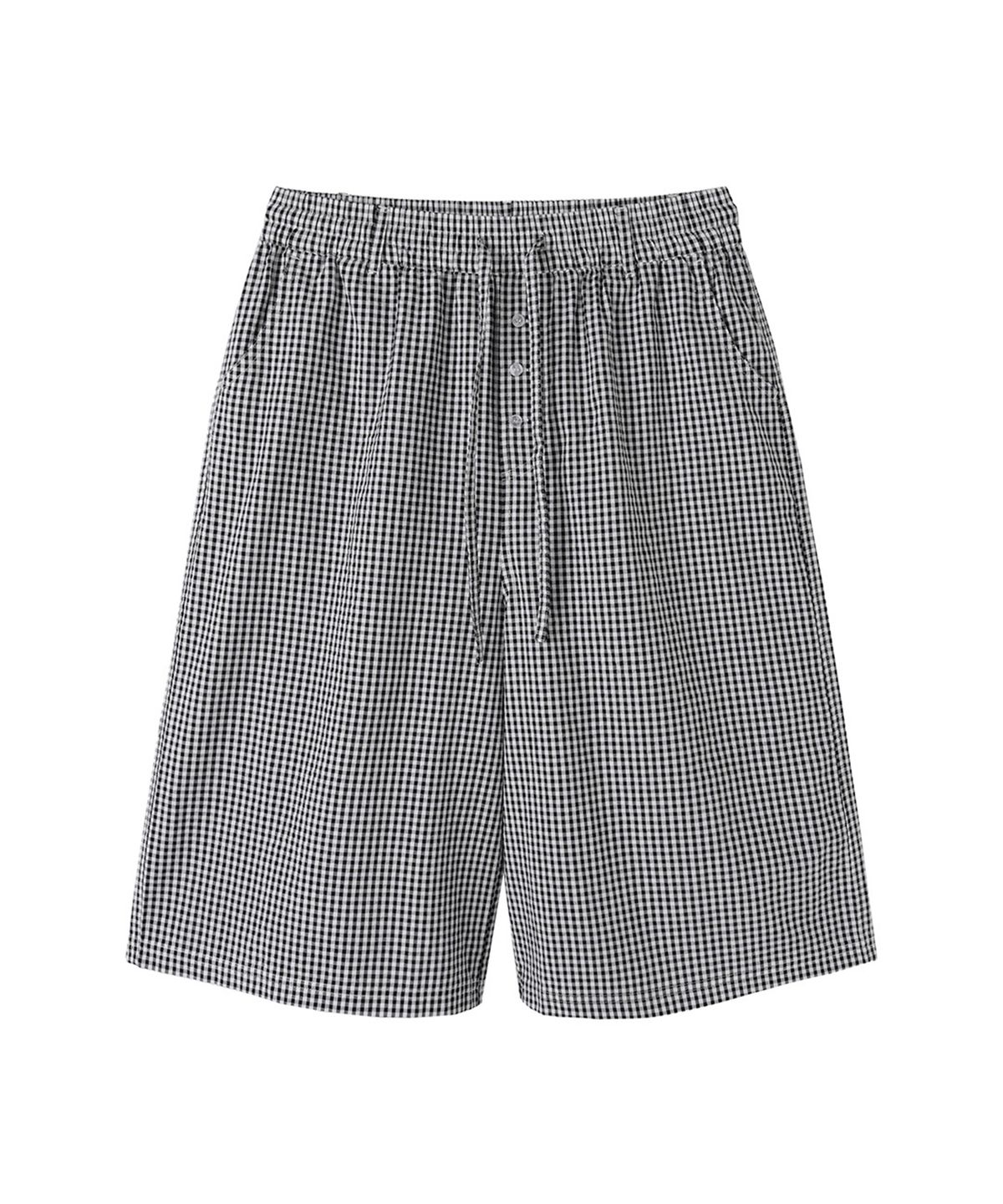 오픈야드(오와이)(OPENYARD(OY)) CHECK WIDE SHORTS - BLACK
