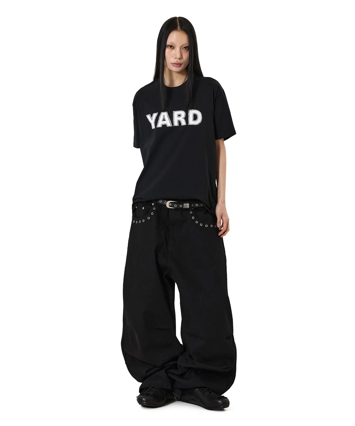 오픈야드(오와이)(OPENYARD(OY)) YARD RHINESTONE TEE - BLACK