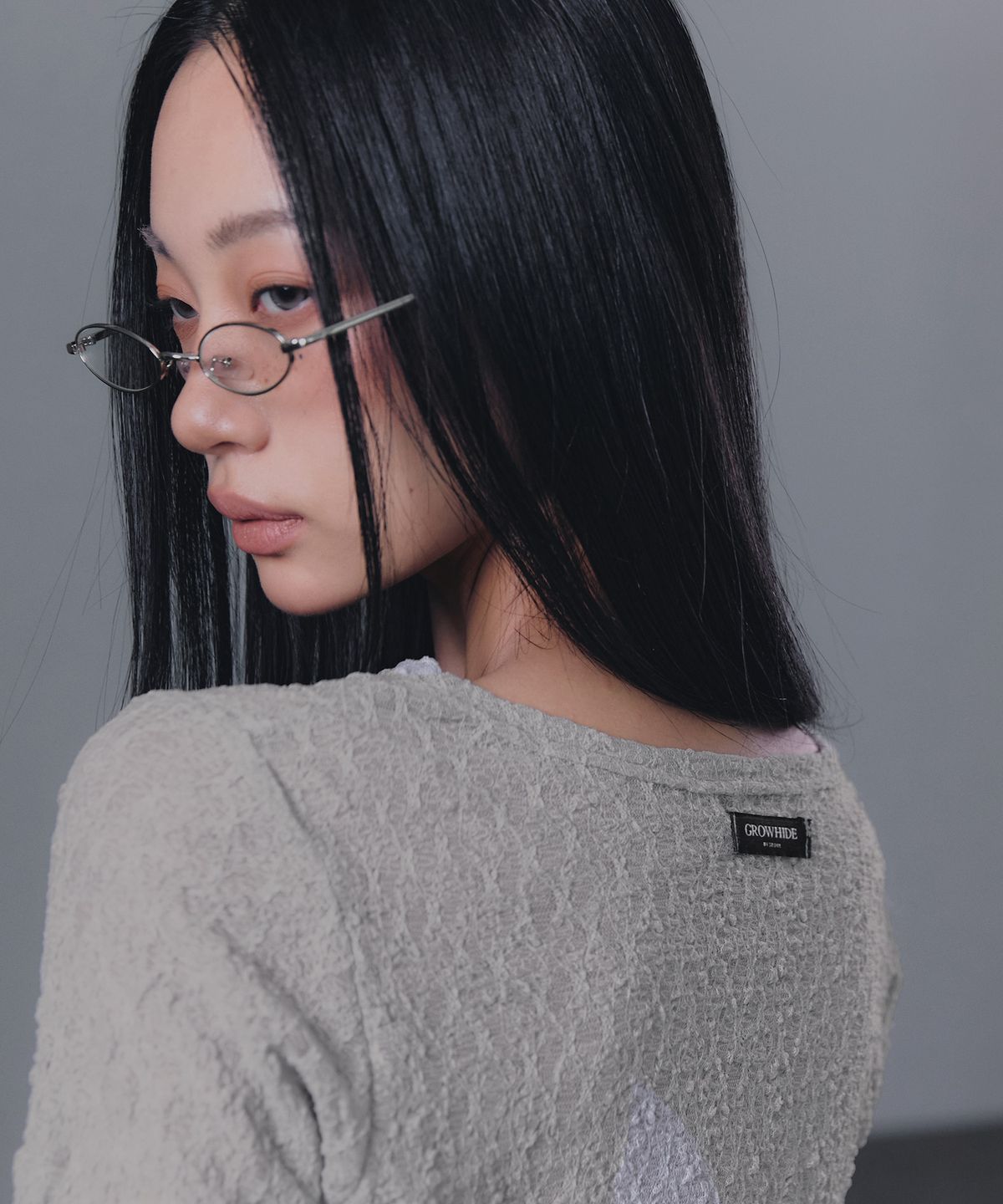 그로우하이드(GROWHIDE) 네트 레이스 스트랩 볼레로 가디건_그레이