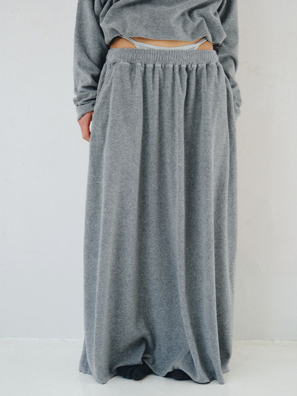플리즈프로젝트(PLZPROJECT) TERRY MAXI SKIRT, GRAY