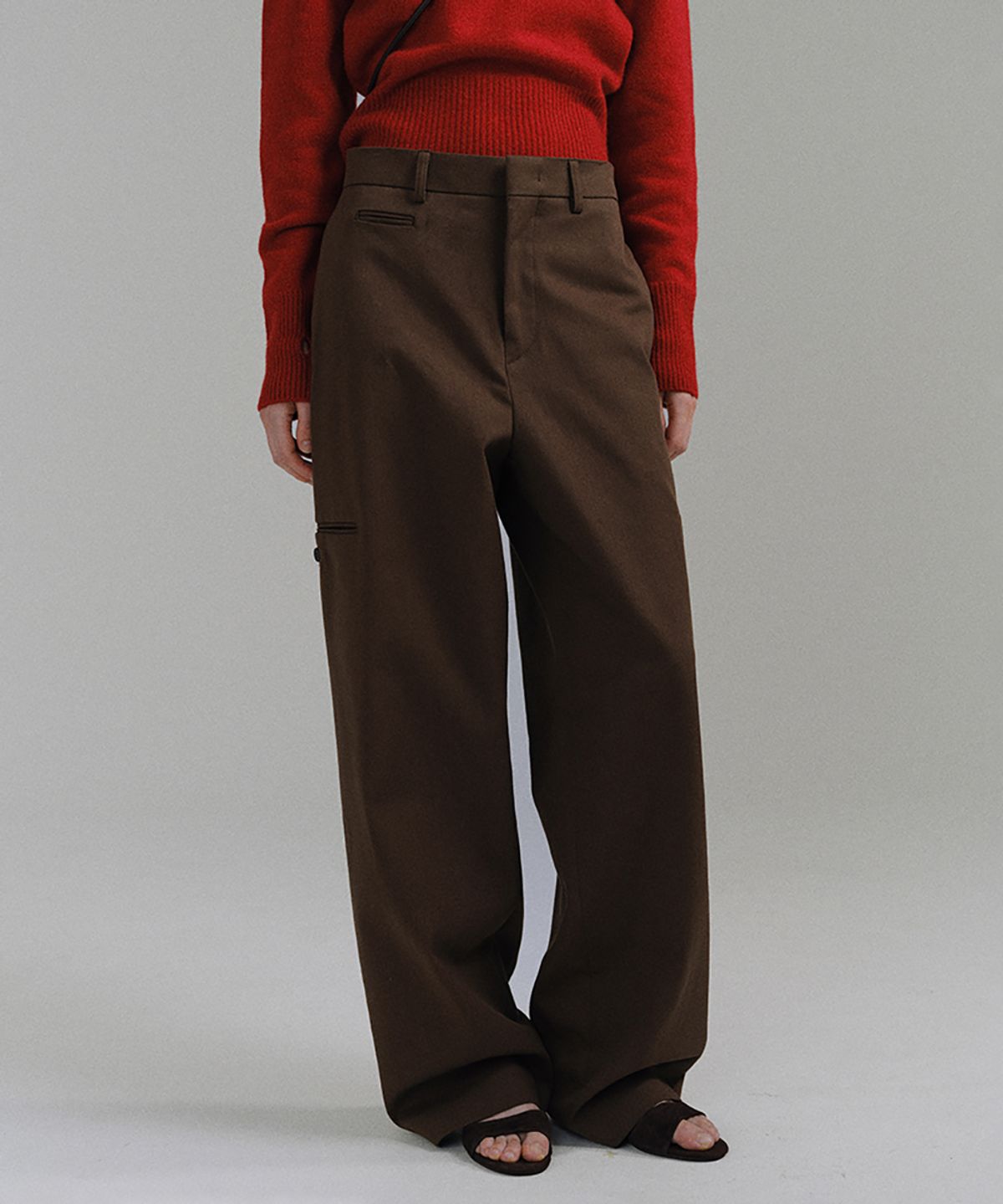 아우브아워(AUBOUR) curved triple lip pants (mocha)