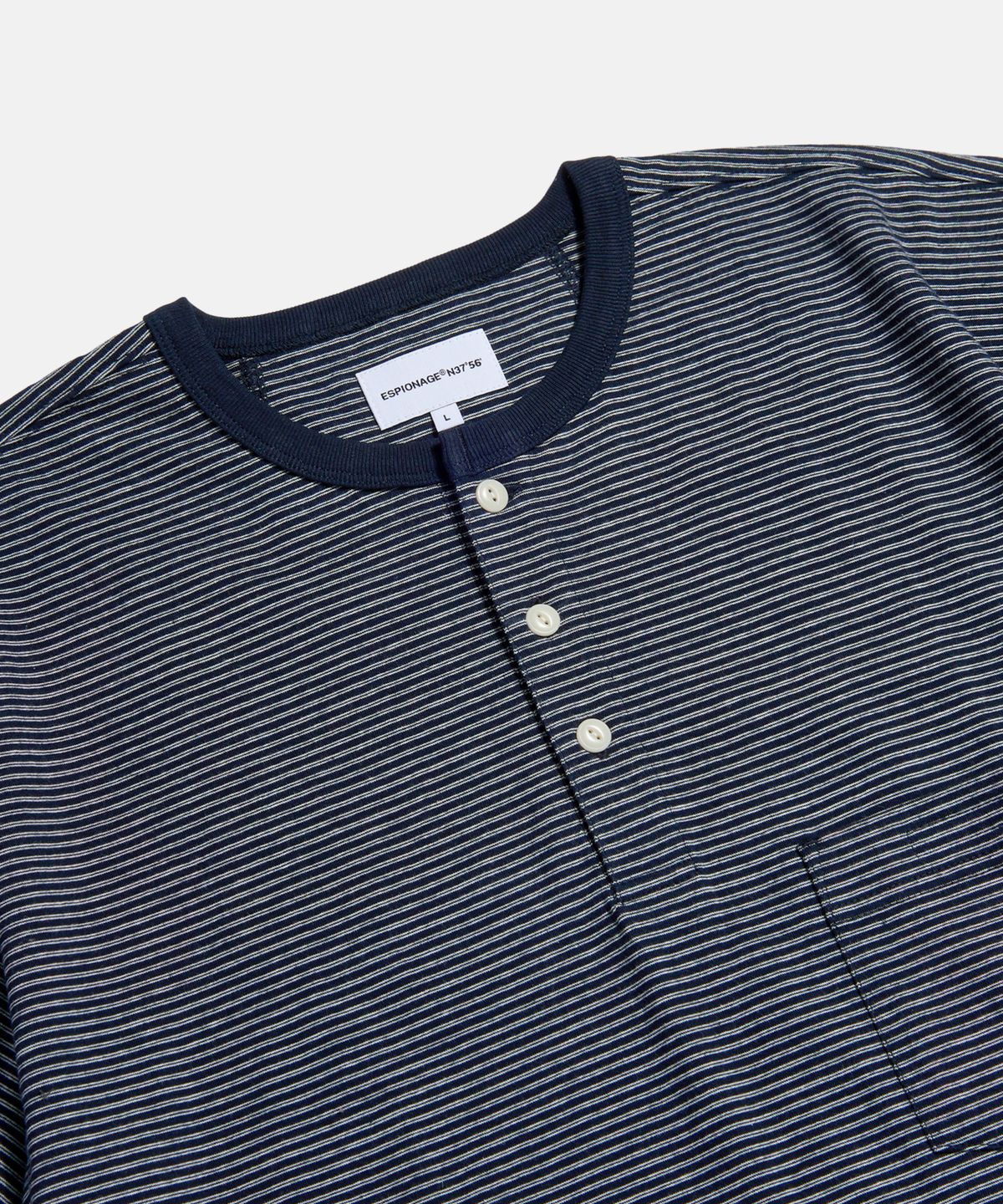 에스피오나지(ESPIONAGE) Micro Stripe Henley Tee Navy