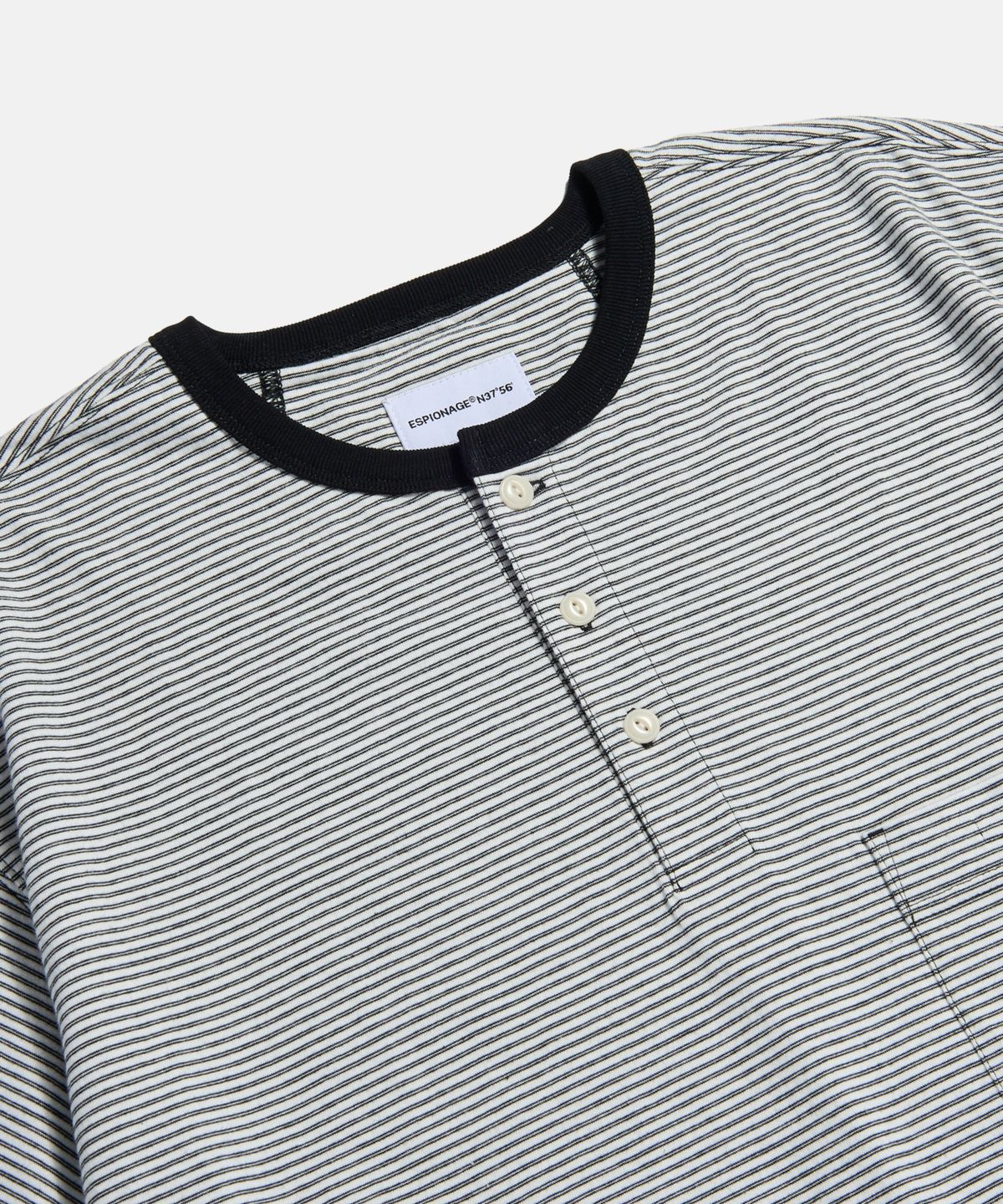 에스피오나지(ESPIONAGE) Micro Stripe Henley Tee White