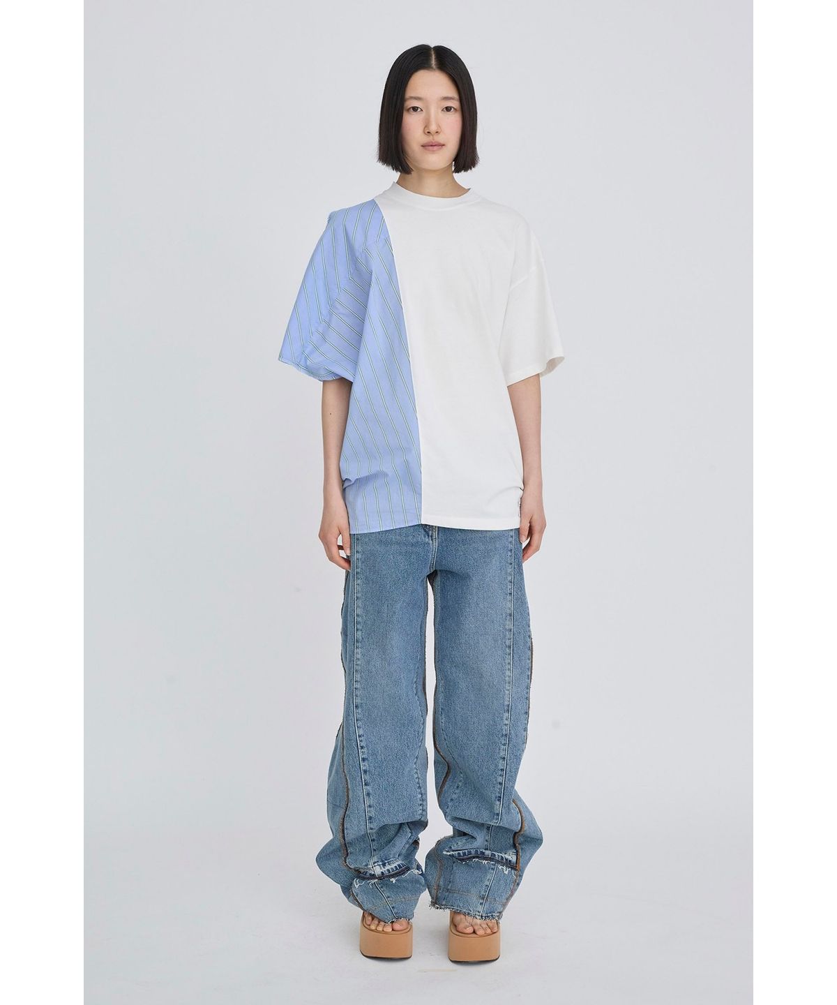 래코드(RECODE) Half Fabric Mixed Top RQTAM26522WHX