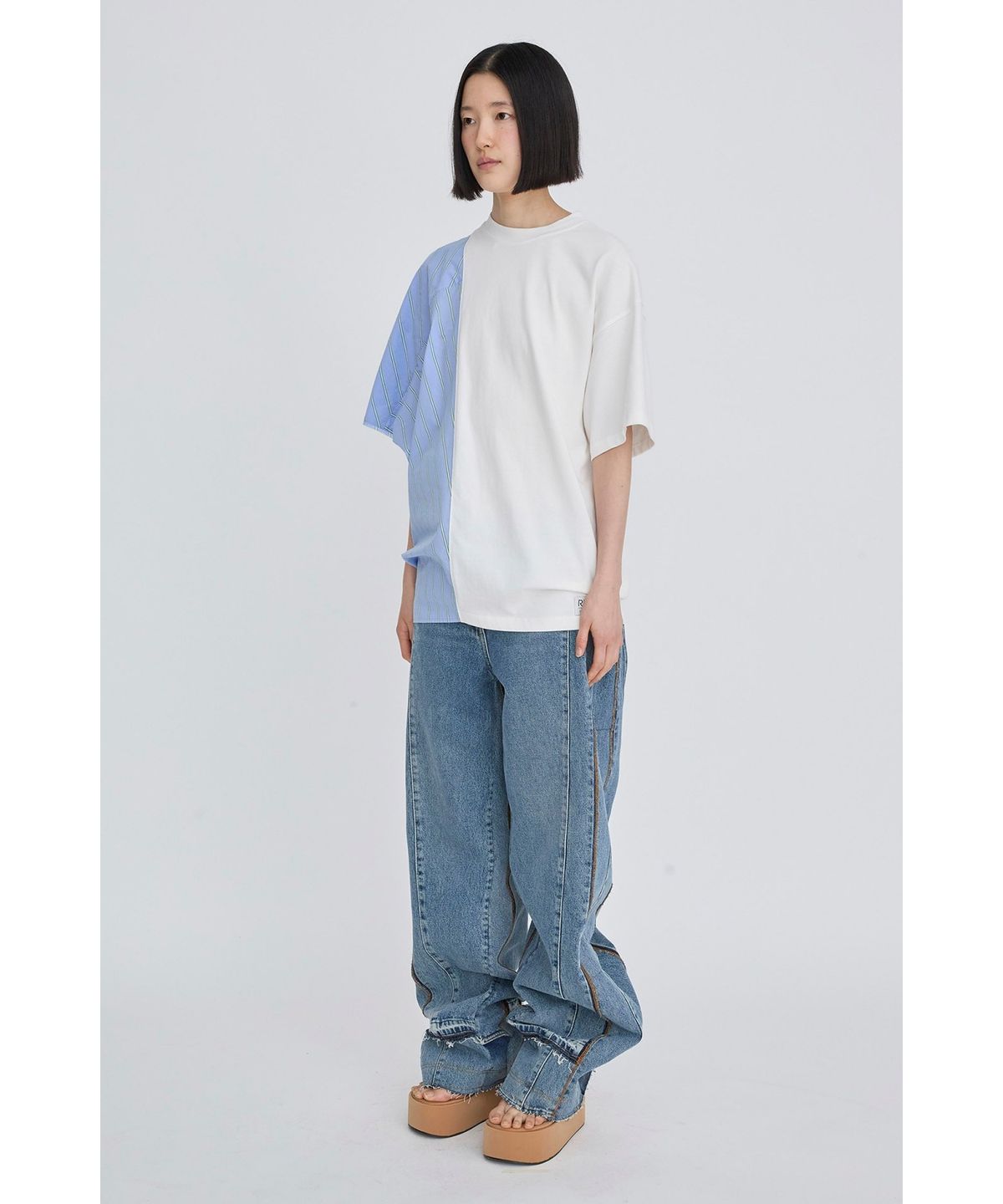 래코드(RECODE) Half Fabric Mixed Top RQTAM26522WHX