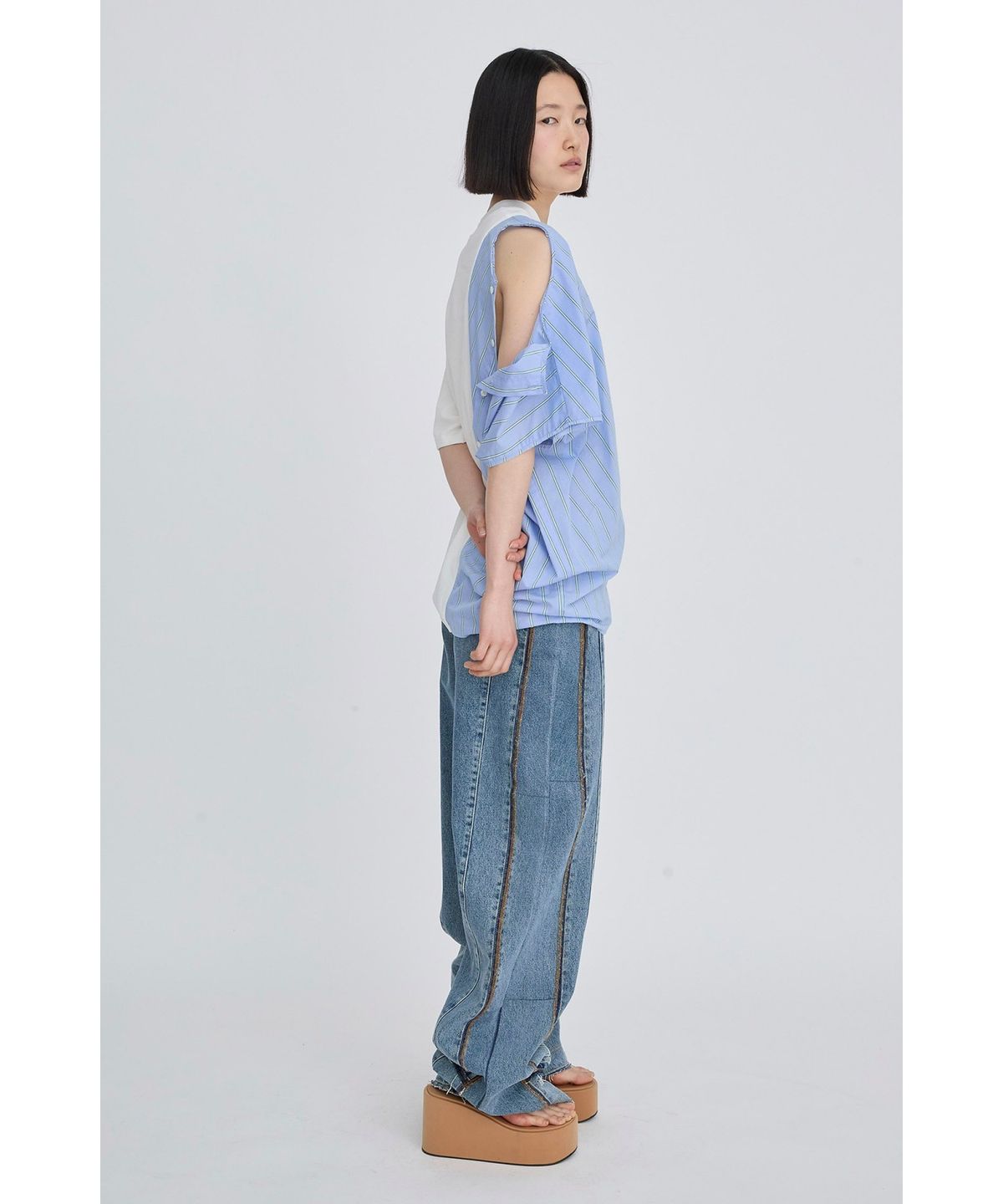 래코드(RECODE) Half Fabric Mixed Top RQTAM26522WHX