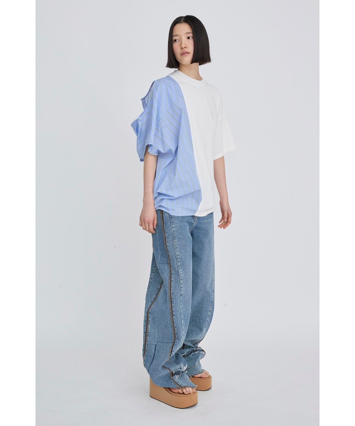 래코드(RECODE) Half Fabric Mixed Top RQTAM26522WHX