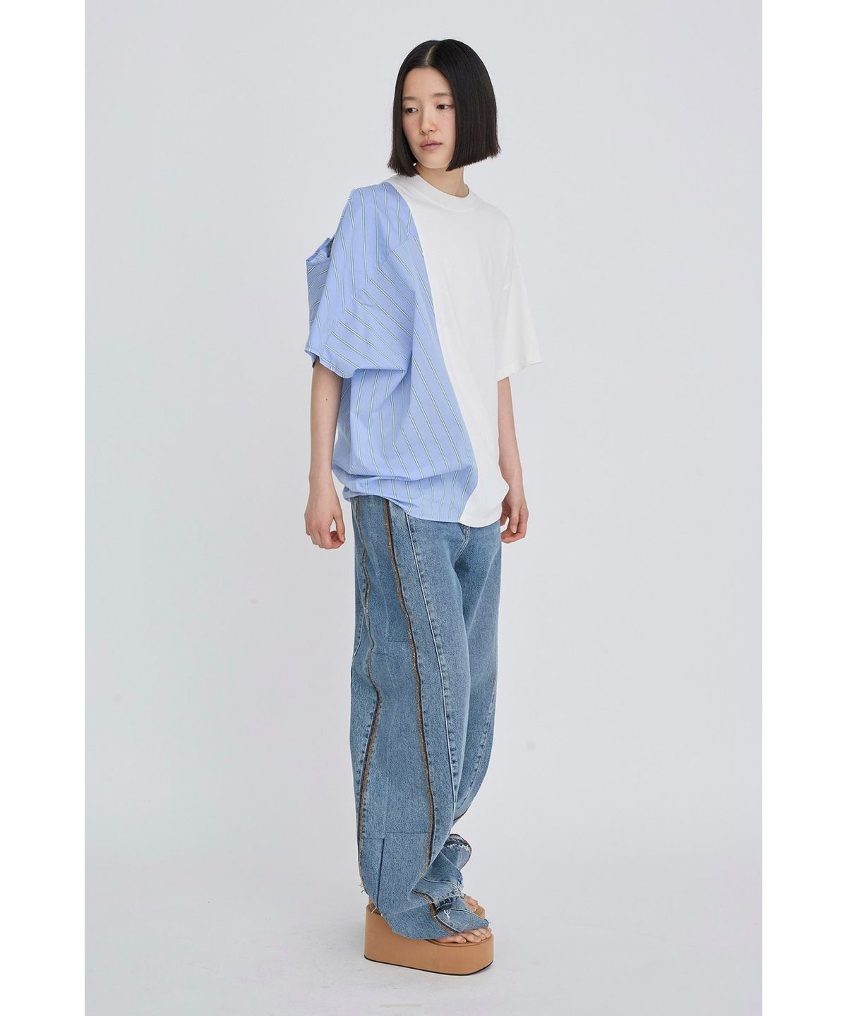 래코드(RECODE) Half Fabric Mixed Top RQTAM26522WHX