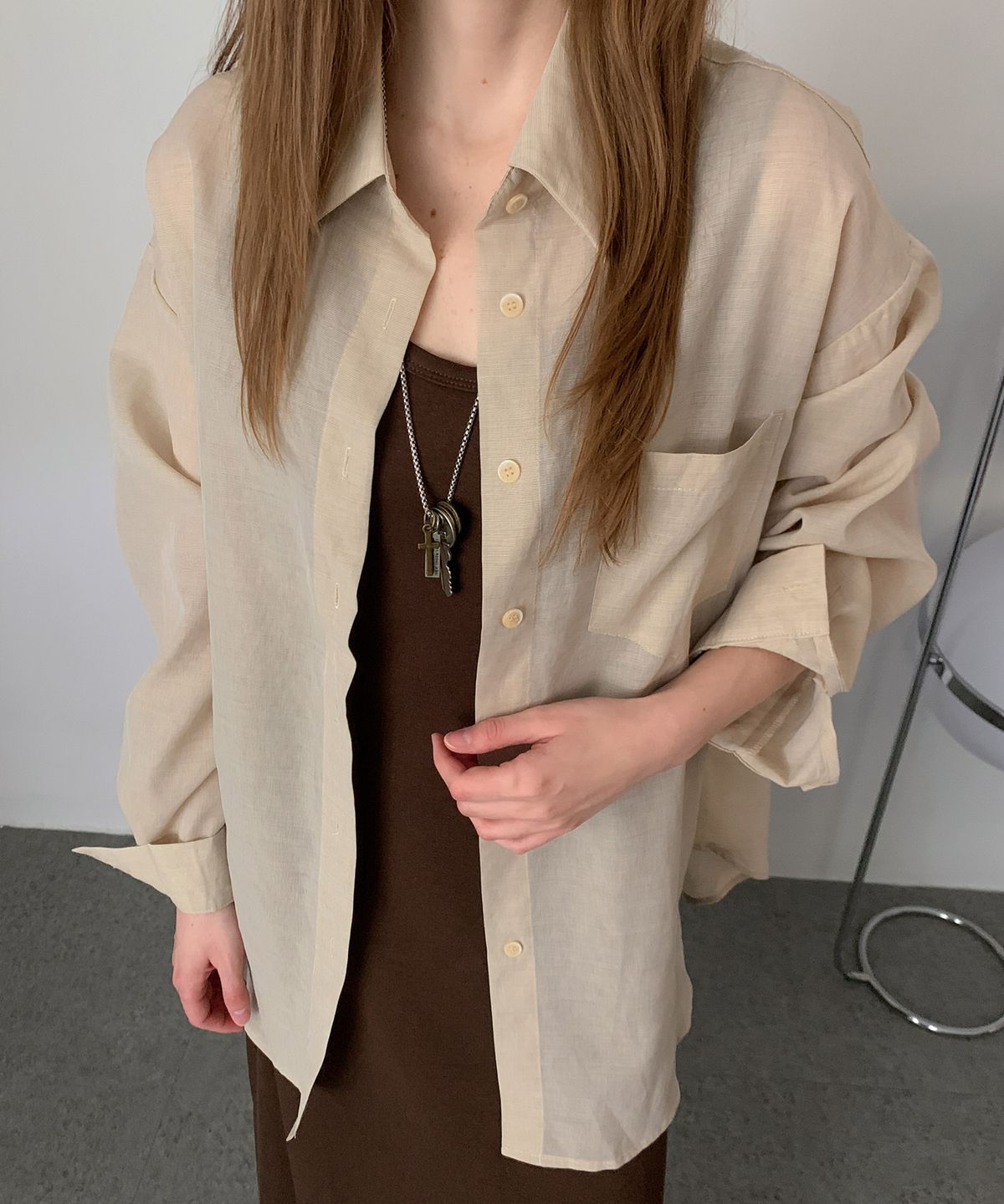 바스카라(VASCARA) [SET] Semi Sheer Shirt + Long Dress Set-up (3colors)