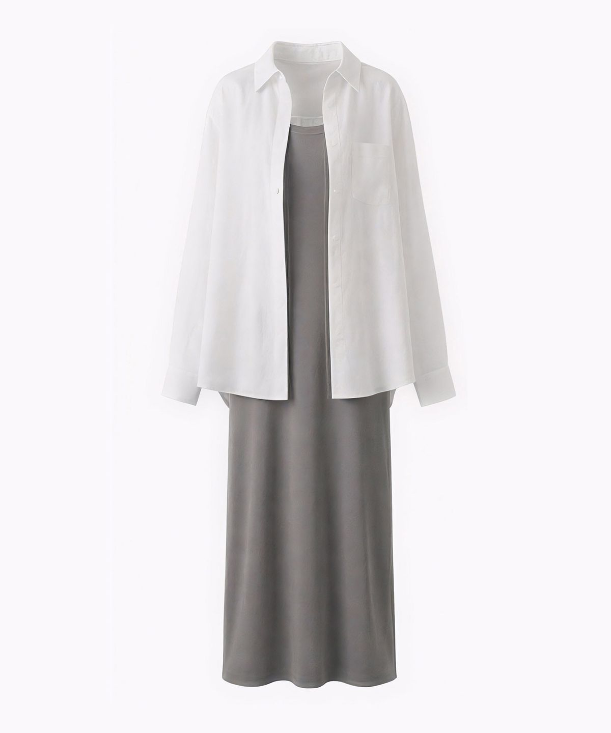 바스카라(VASCARA) [SET] Semi Sheer Shirt + Long Dress Set-up (3colors)