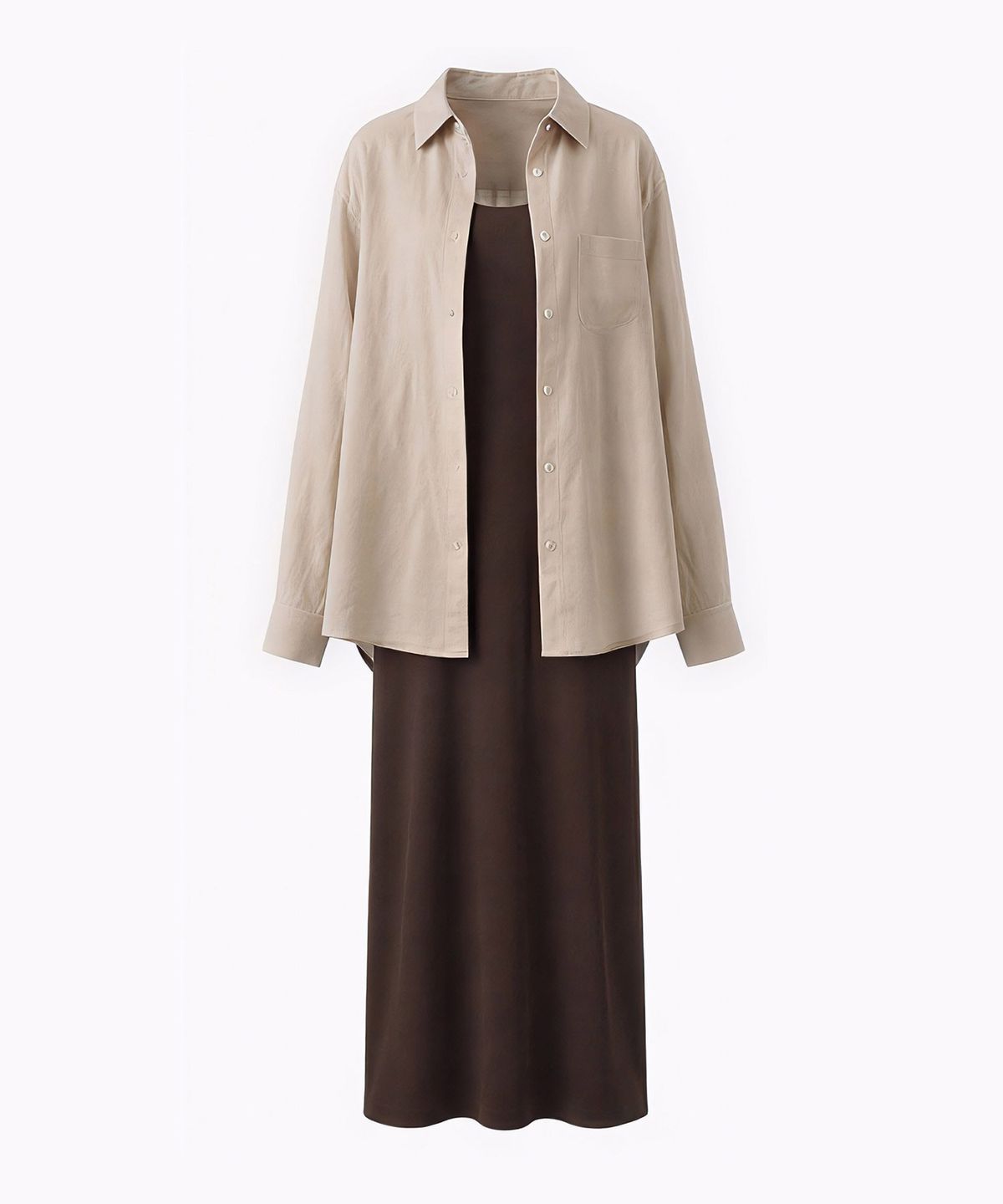 바스카라(VASCARA) [SET] Semi Sheer Shirt + Long Dress Set-up (3colors)