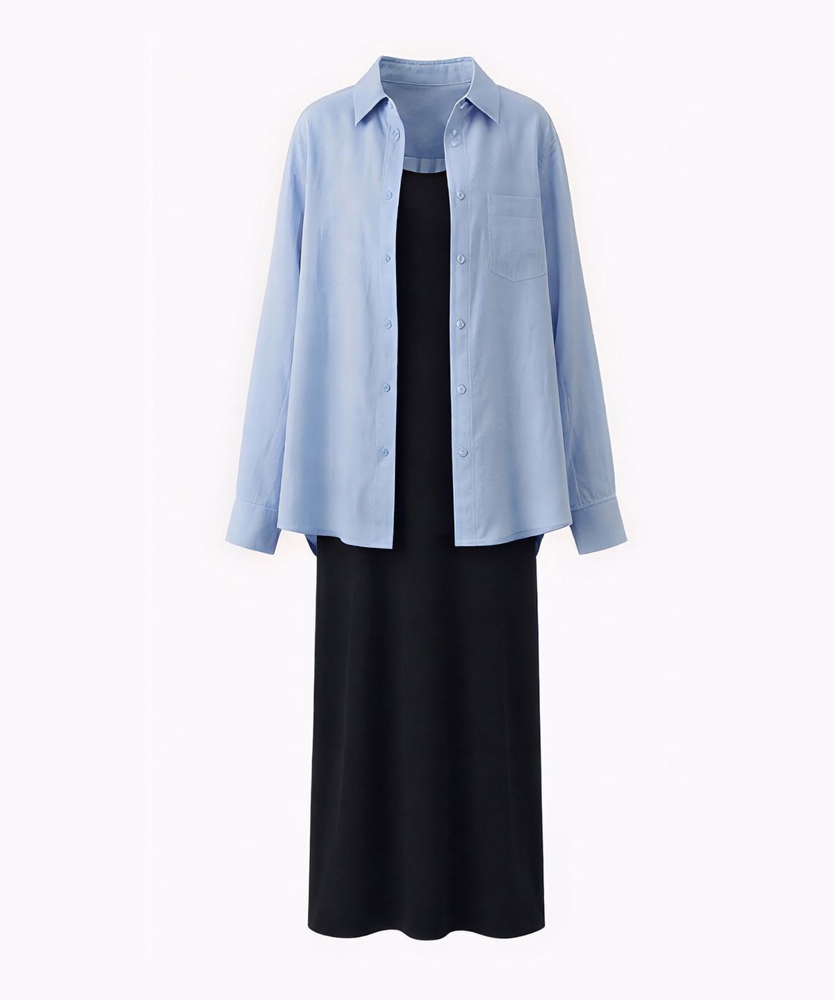 바스카라(VASCARA) [SET] Semi Sheer Shirt + Long Dress Set-up (3colors)