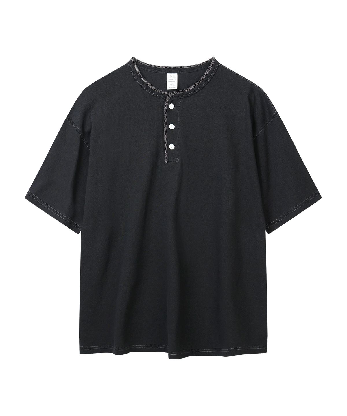 유니드가먼츠(YOUNEEDGARMENTS) 헨리넥 S/S 티셔츠 (블랙/스티치)