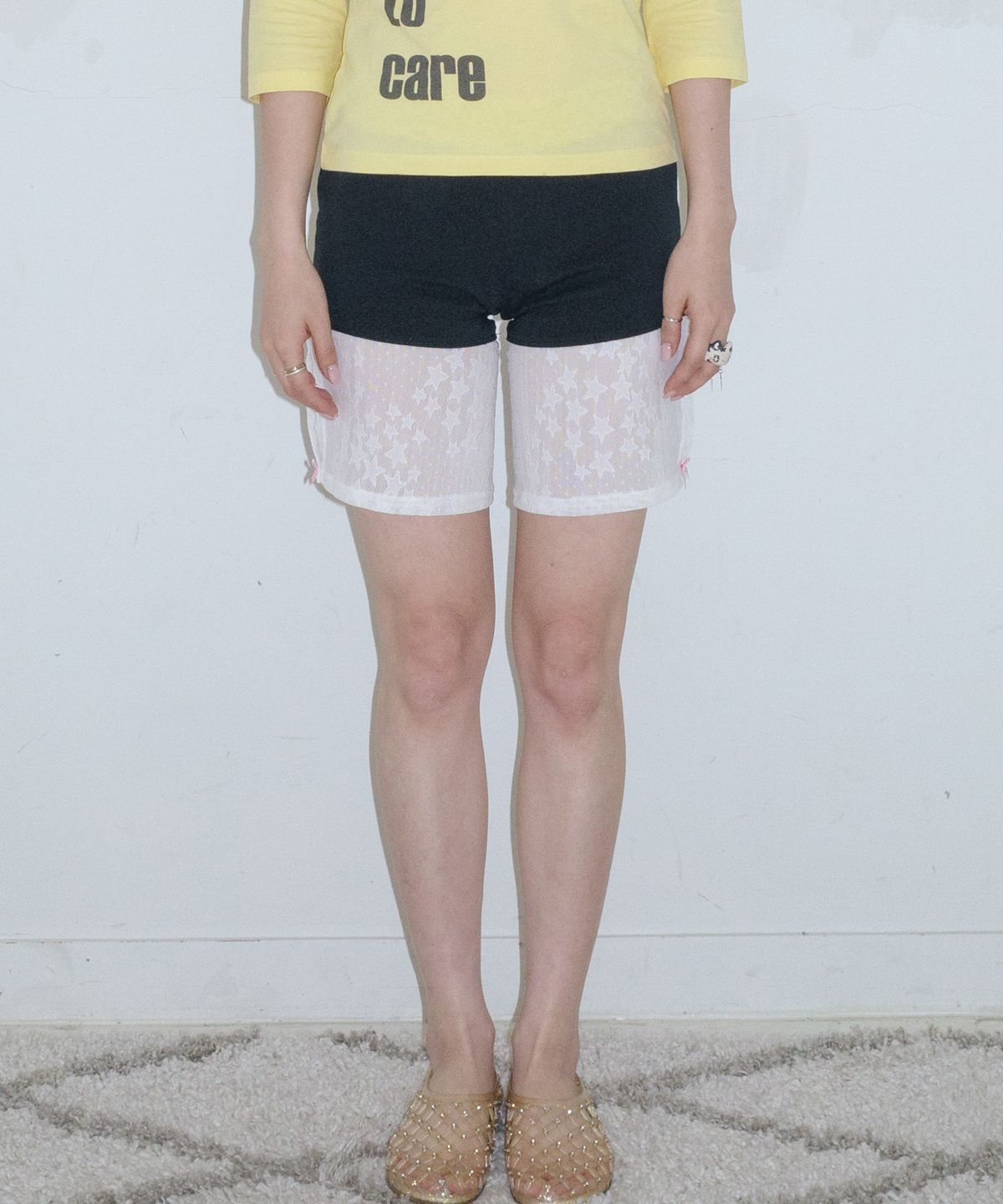 페이키(FAKIII) Star Lace Ribbon Half Pants_BLACK