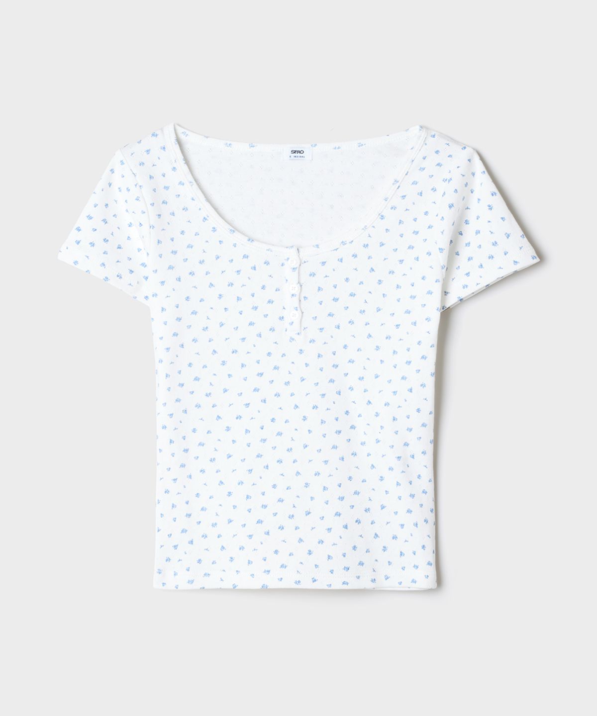 스파오(SPAO) 플라워 헨리넥 반팔티_SPRPG24GY0