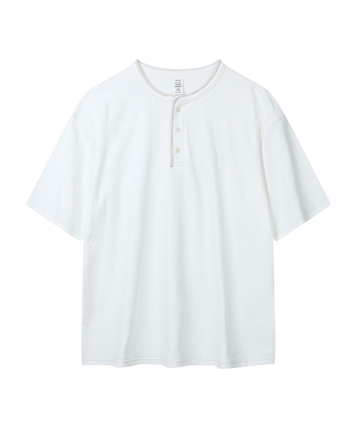 유니드가먼츠(YOUNEEDGARMENTS) 헨리넥 S/S 티셔츠 (화이트/스티치)