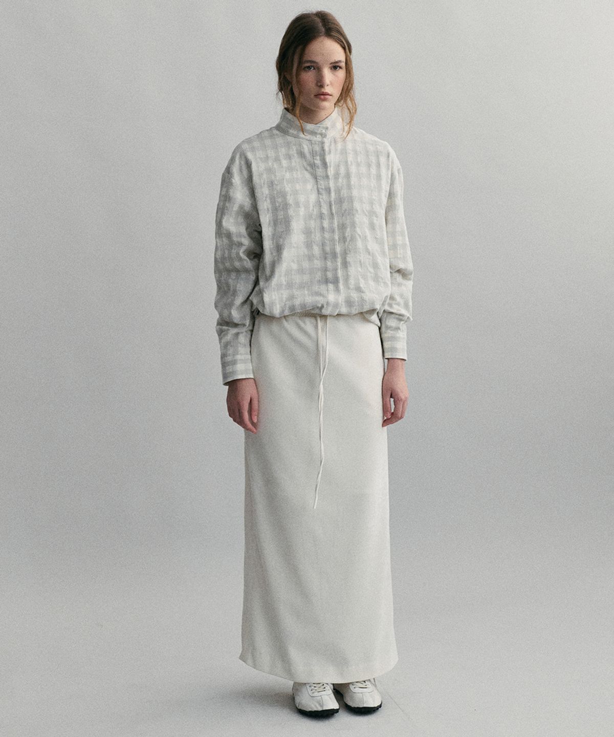 아우브아워(AUBOUR) velour soft skirt (mist ivory)