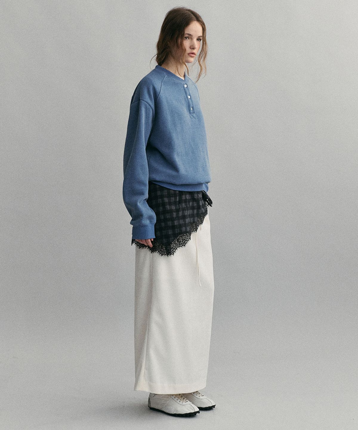 아우브아워(AUBOUR) velour soft skirt (mist ivory)