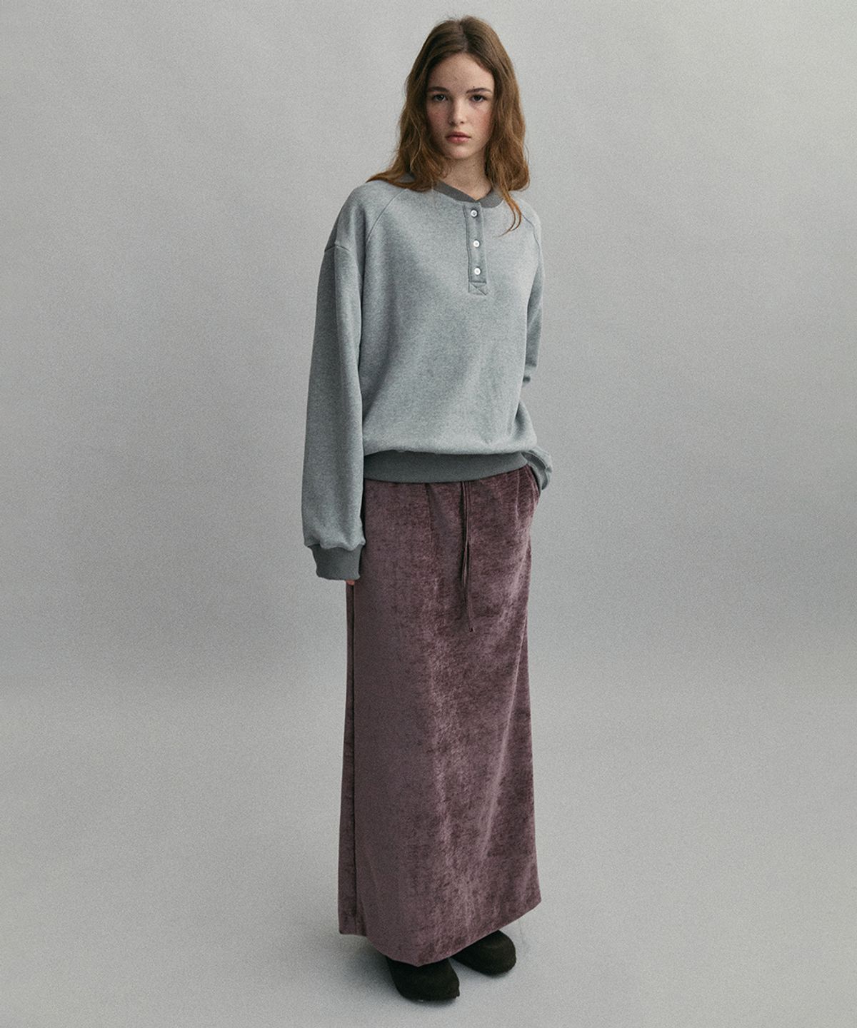 아우브아워(AUBOUR) velour soft skirt (mist plum)