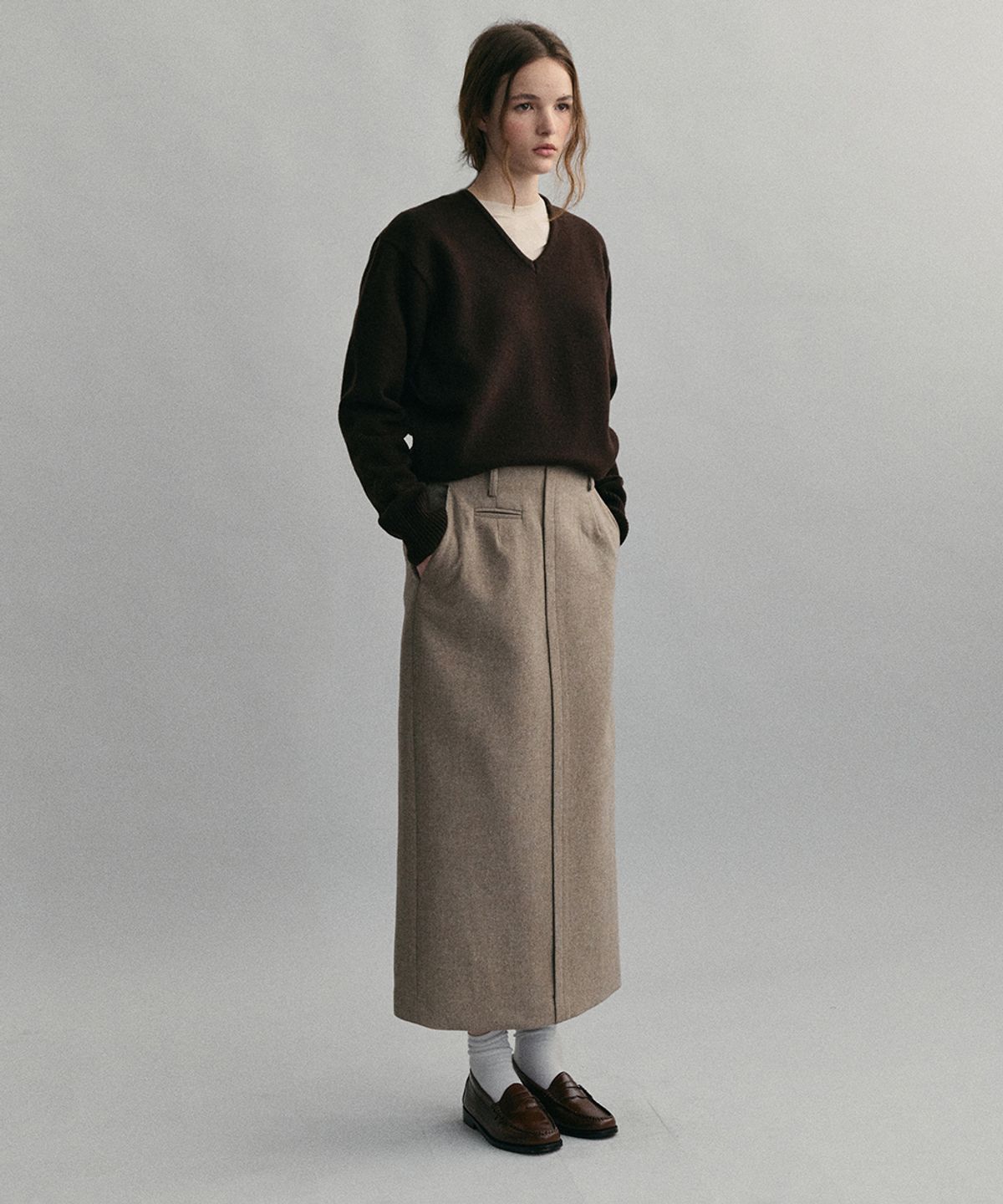아우브아워(AUBOUR) lip pencil skirt winter ver. (beige)