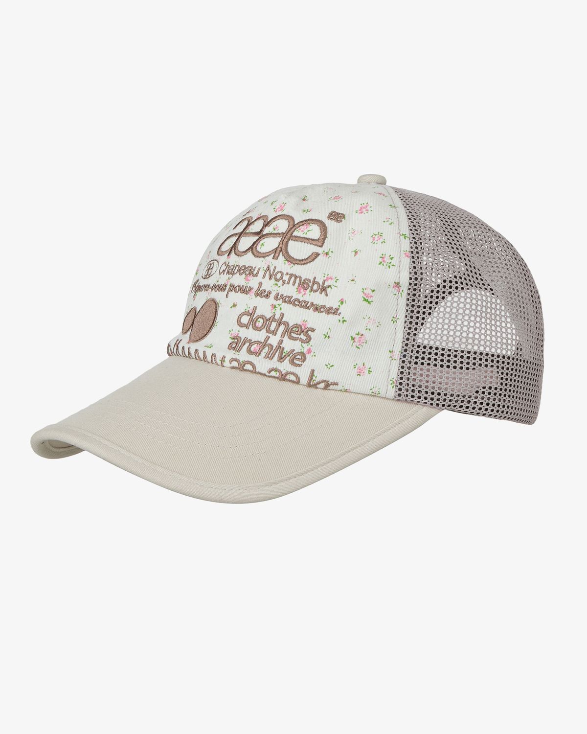 에이이에이이(AEAE) WEB LOGO FLOWER MESH CAP [WHITE/BEIGE]