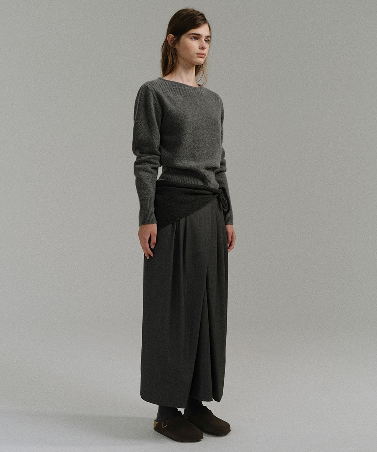 아우브아워(AUBOUR) bud wrap skirt (grey)