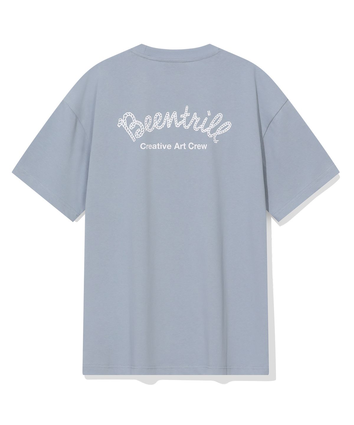 빈트릴(BEENTRILL) 커시브 로고 백 타이포 그래픽 오버핏 반팔티(스카이 블루)