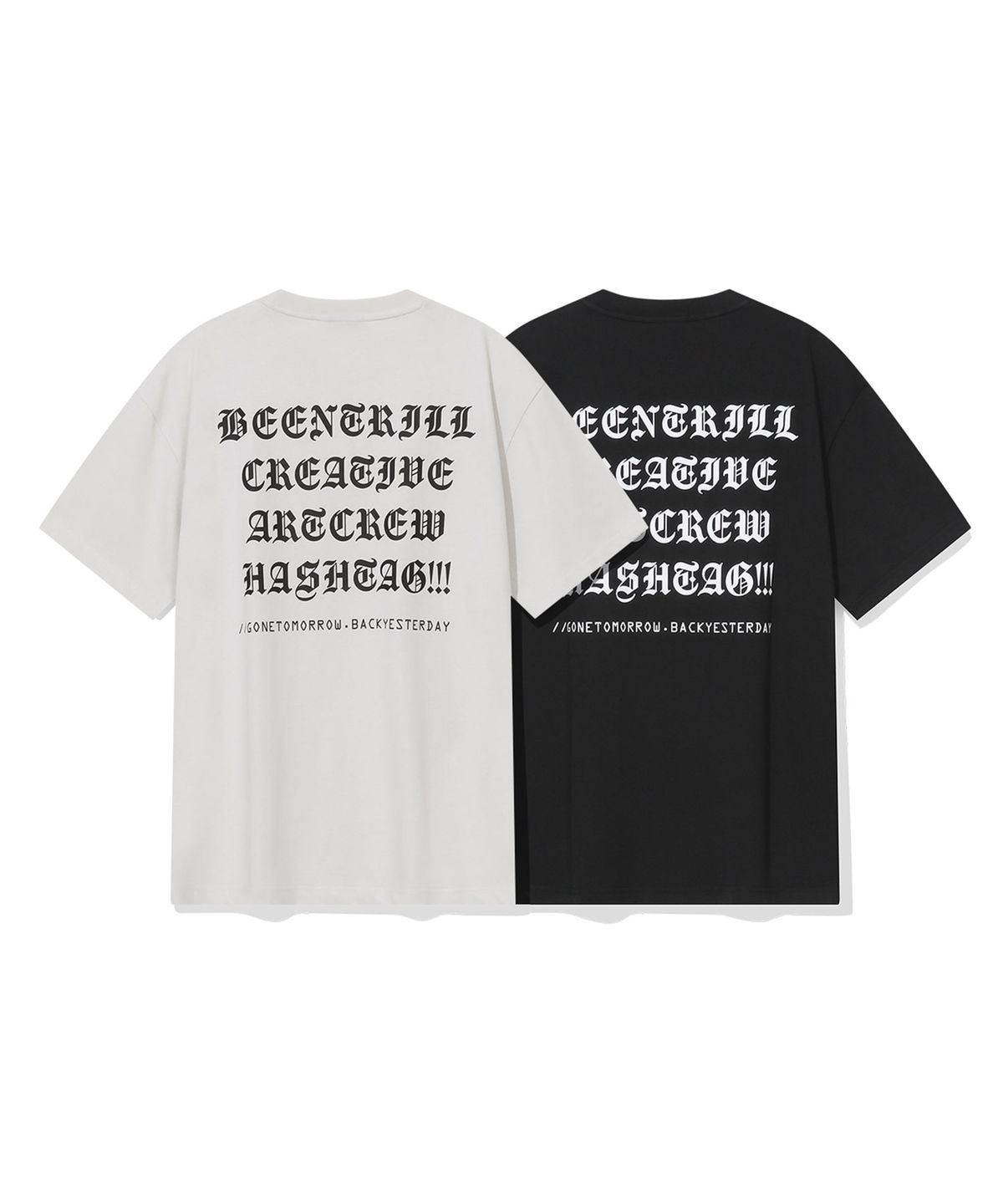 빈트릴(BEENTRILL) 고딕 레터링 백 로고 오버핏 반팔티(블랙)
