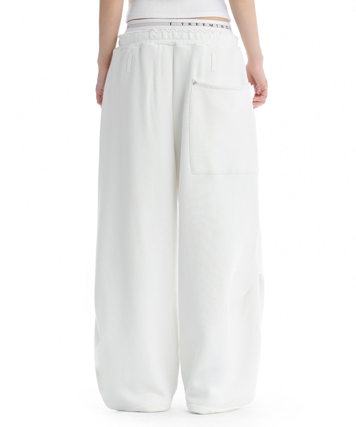 트리밍버드(TREEMINGBIRD) Double Waist Sagging Sweat Pants [ White ]